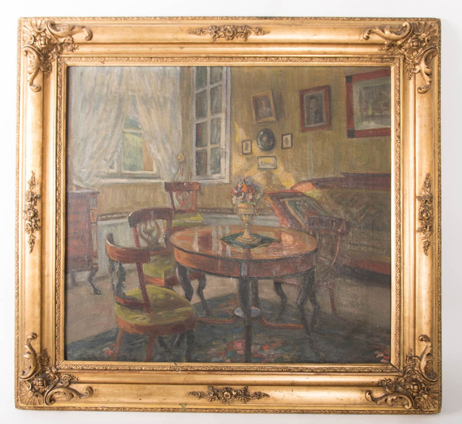 Hugo Diez, Biedermeier-Interieur, Öl auf Leinwand, 20. Jh. - Bild 2 aus 5