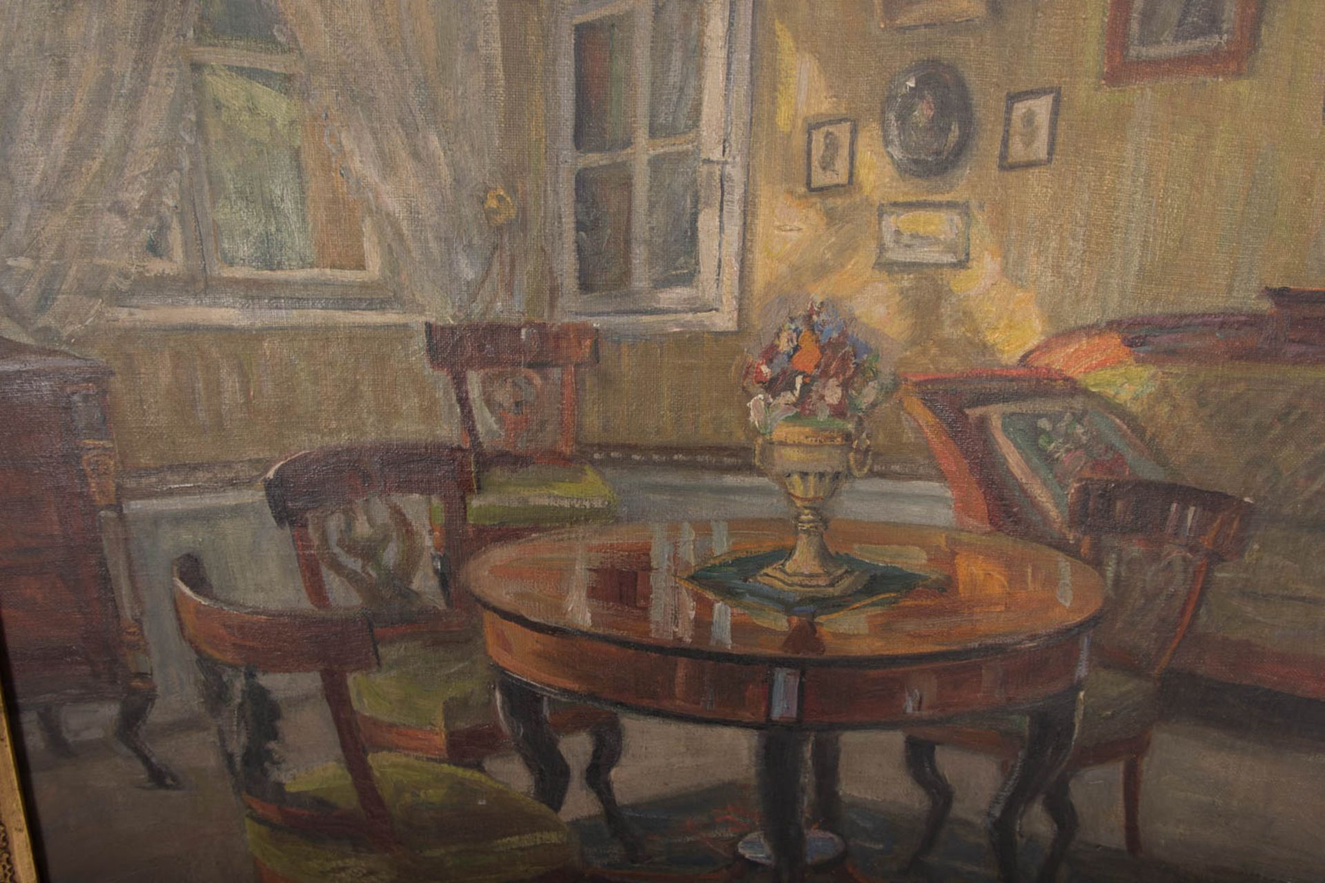 Hugo Diez, Biedermeier-Interieur, Öl auf Leinwand, 20. Jh. - Image 3 of 5