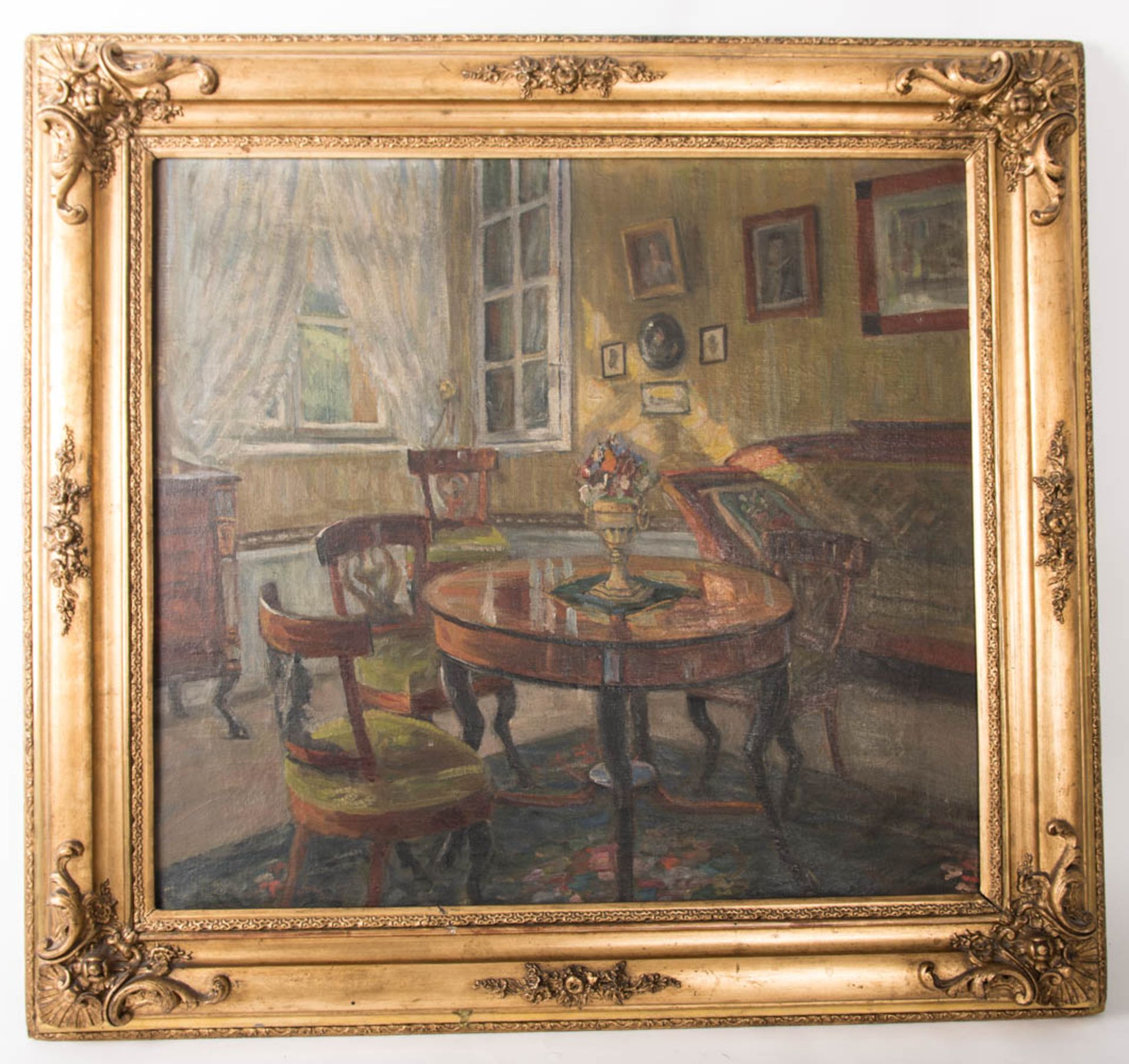 Hugo Diez, Biedermeier-Interieur, Öl auf Leinwand, 20. Jh.