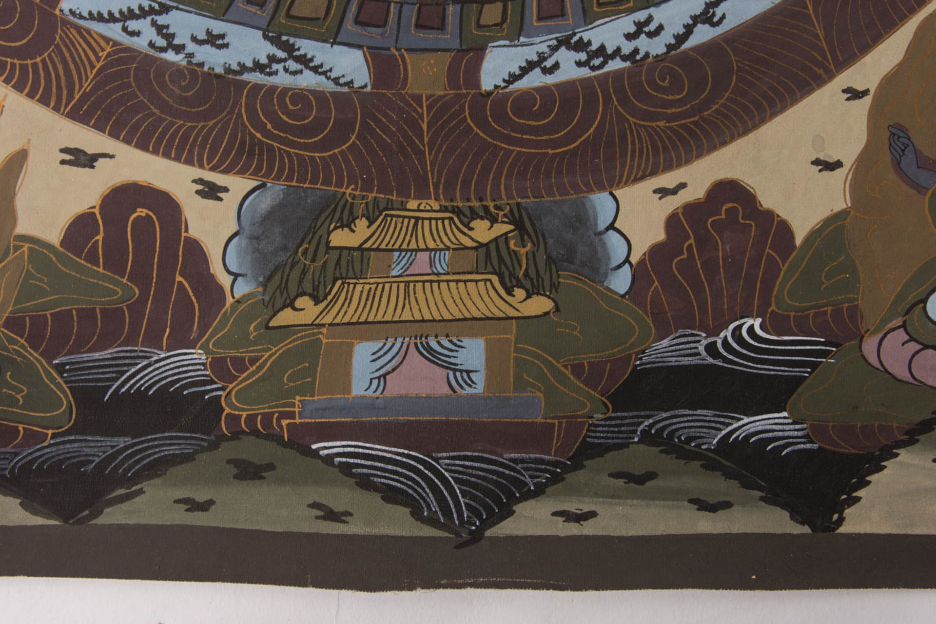 Konvolut aus neun Thangka, Buddha Mandala, Pigment und Goldstift auf Leinwand, Tibet, 20. Jh. - Bild 4 aus 6