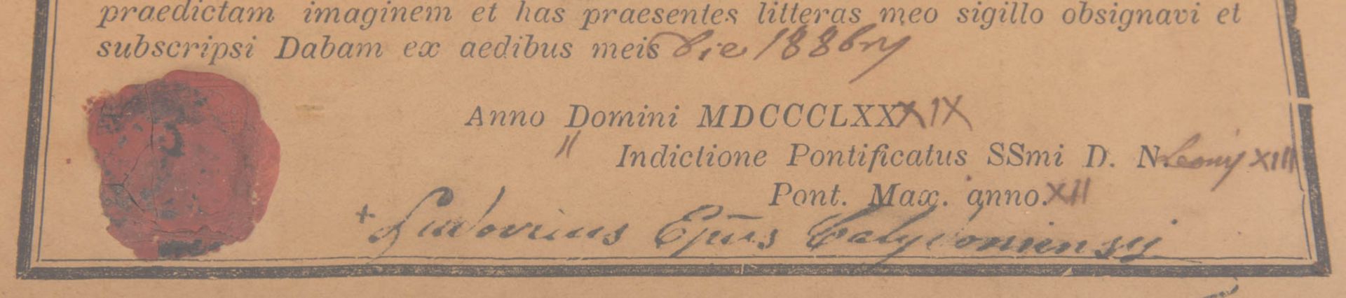 Schweißtuch der Veronika, Druck auf Stoff, mit Siegel und Zertifikat des Vatikan, 1889. - Bild 6 aus 8