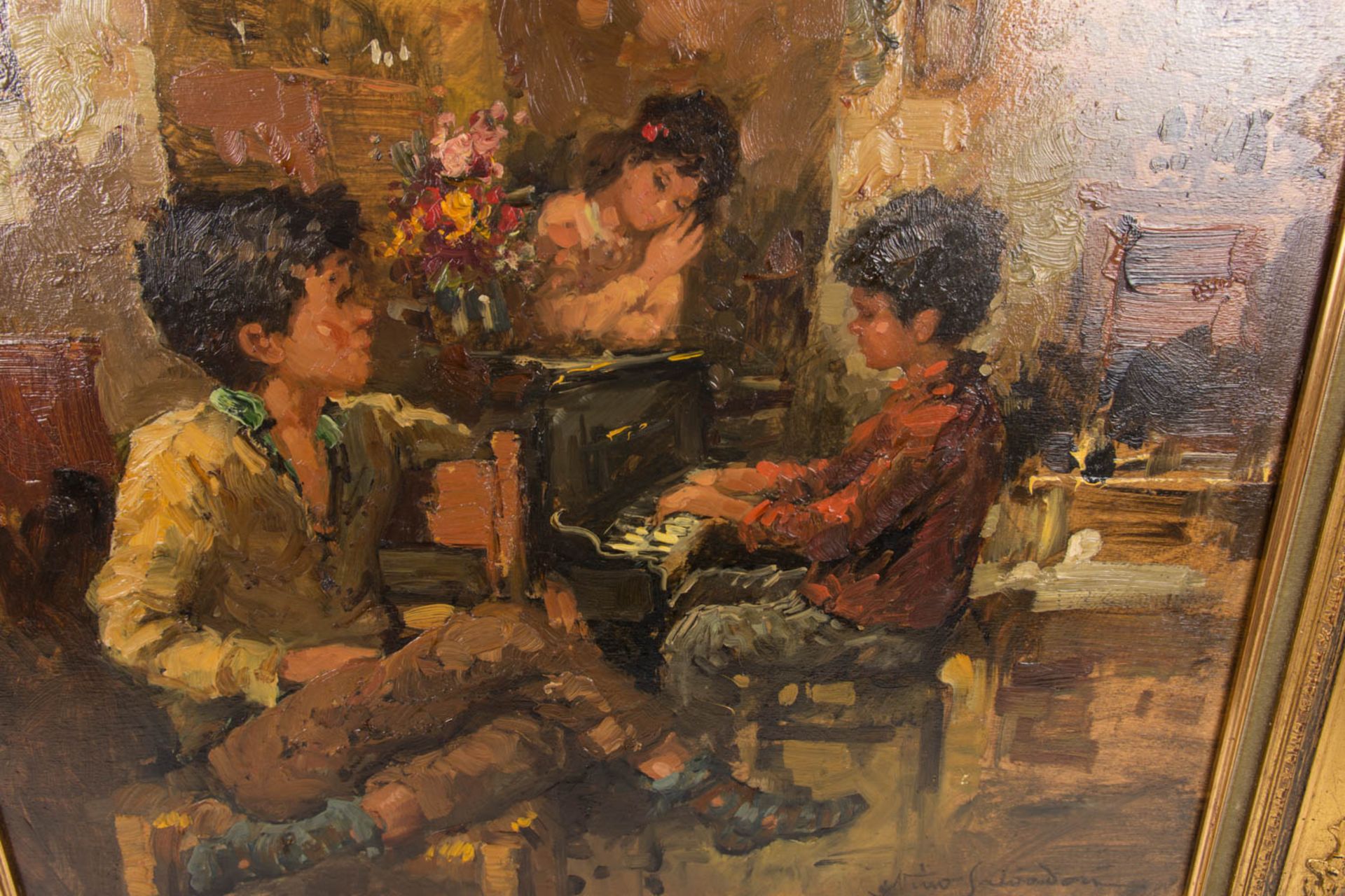 Nino Salvadori, Klavierspiel, Öl auf Platte, Italien, 20. Jh. - Bild 2 aus 5