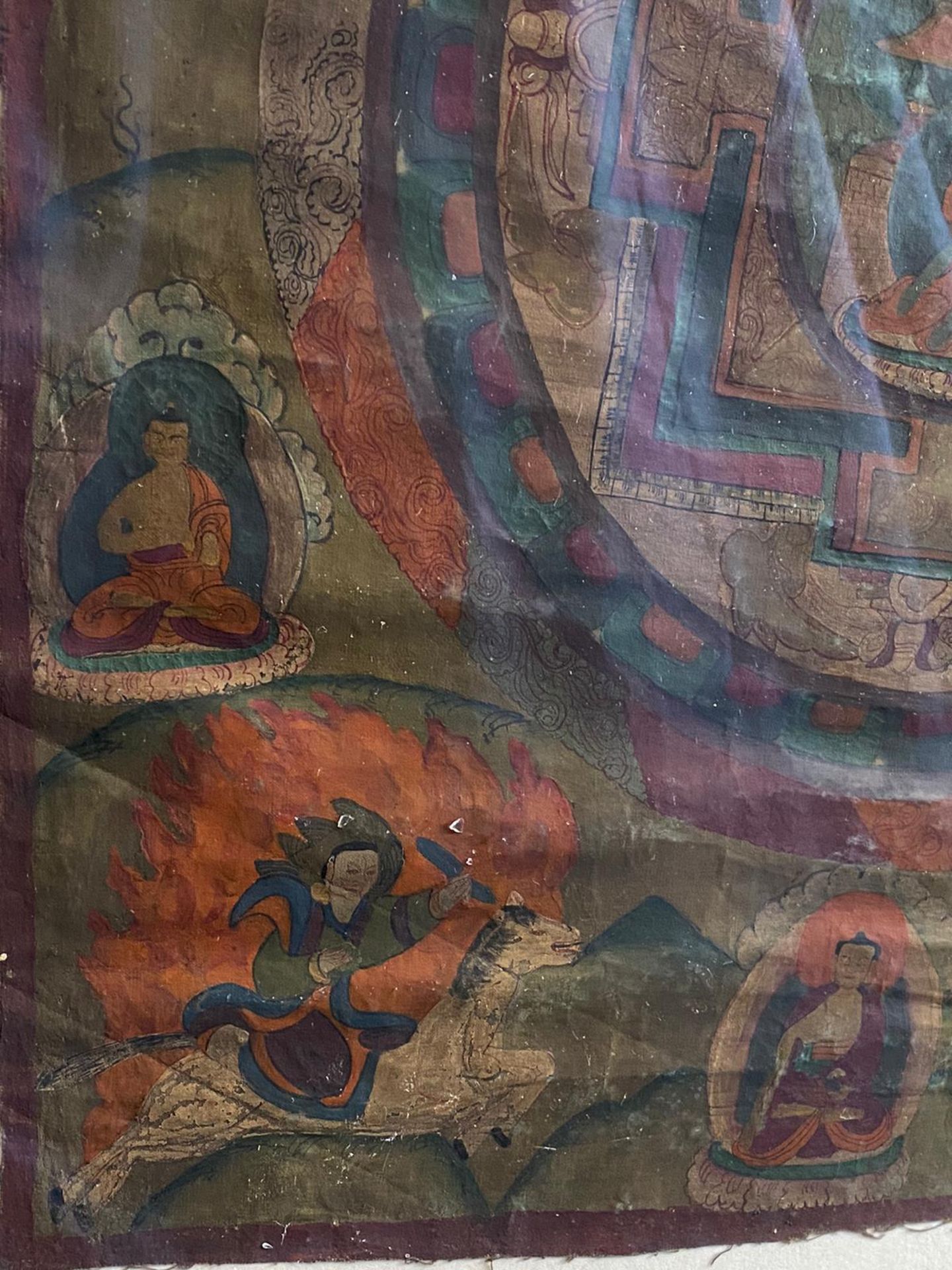 Thangka, Medicin Buddha Mandala, Wasserfarben auf Leinen, Tibet, 20. Jh. - Image 10 of 11