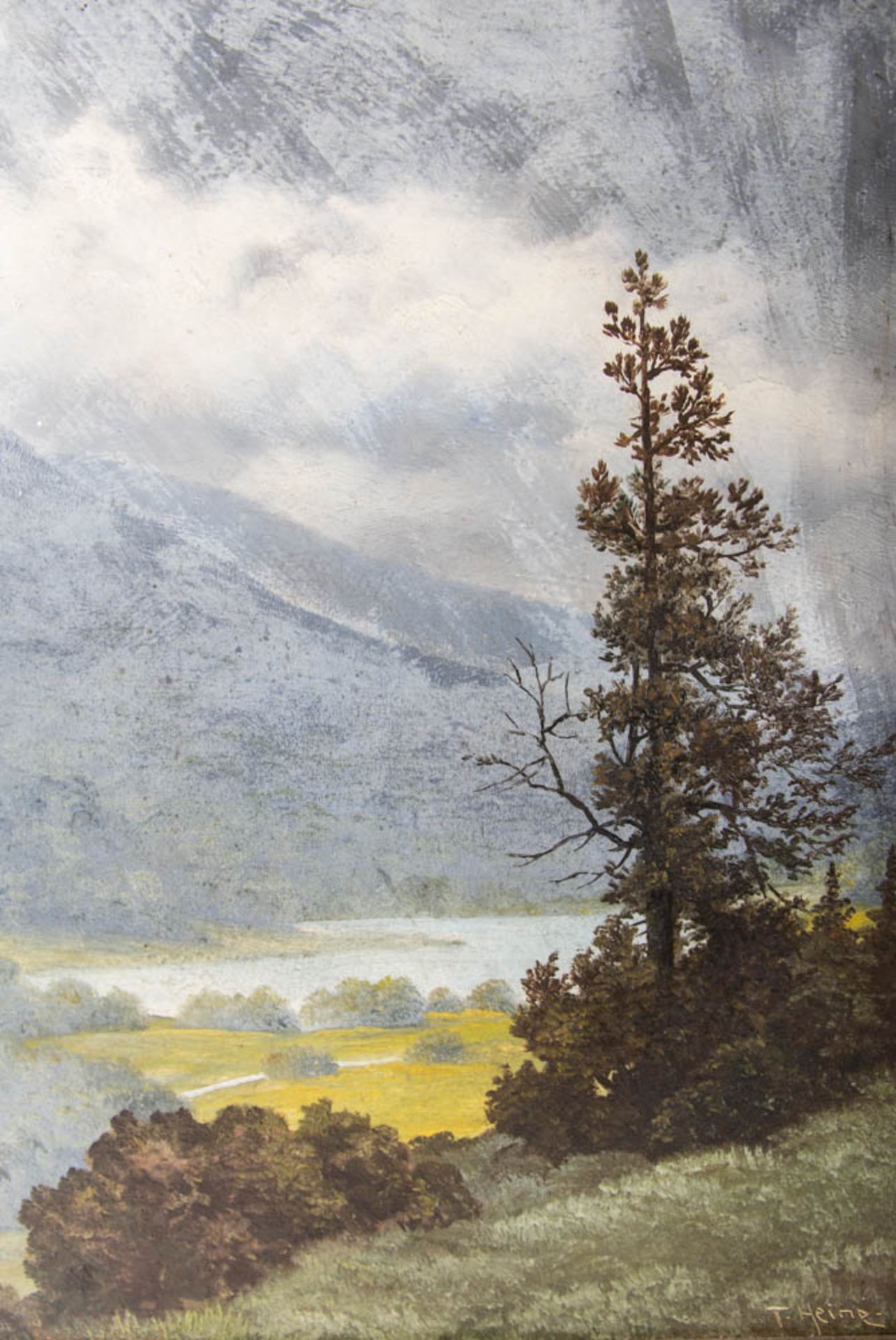 Sign. T. Heine, Paysage lacustre, Öl auf Platte, 20. Jh. - Bild 2 aus 4