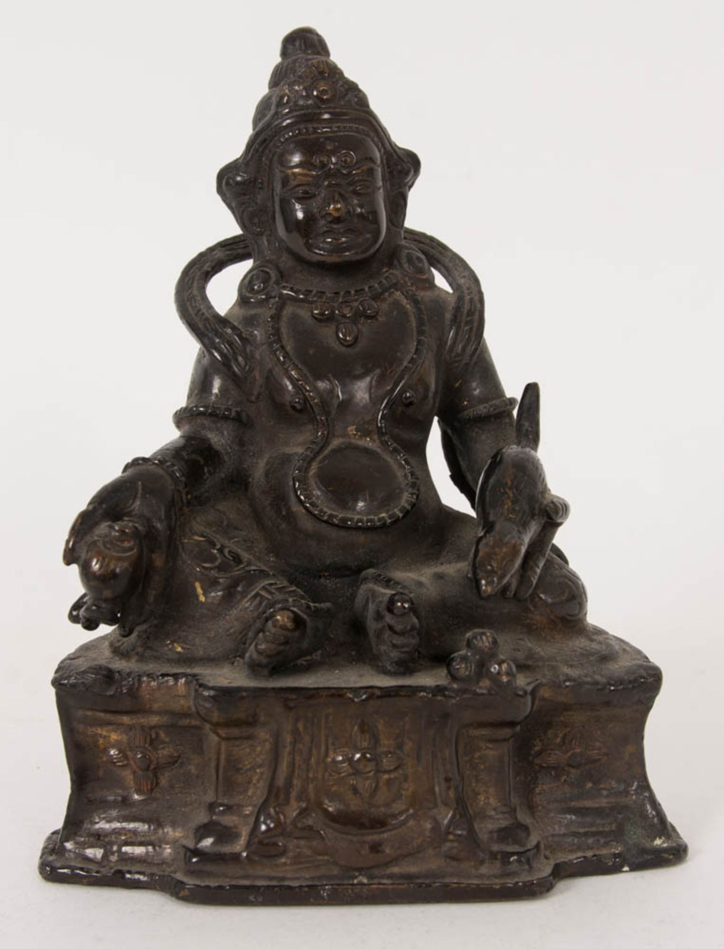 Jambhala Buddha Figur, asiatische Gottheit des Reichtums sowie Hüter des Nordens, Bronze, 19./20. Jh