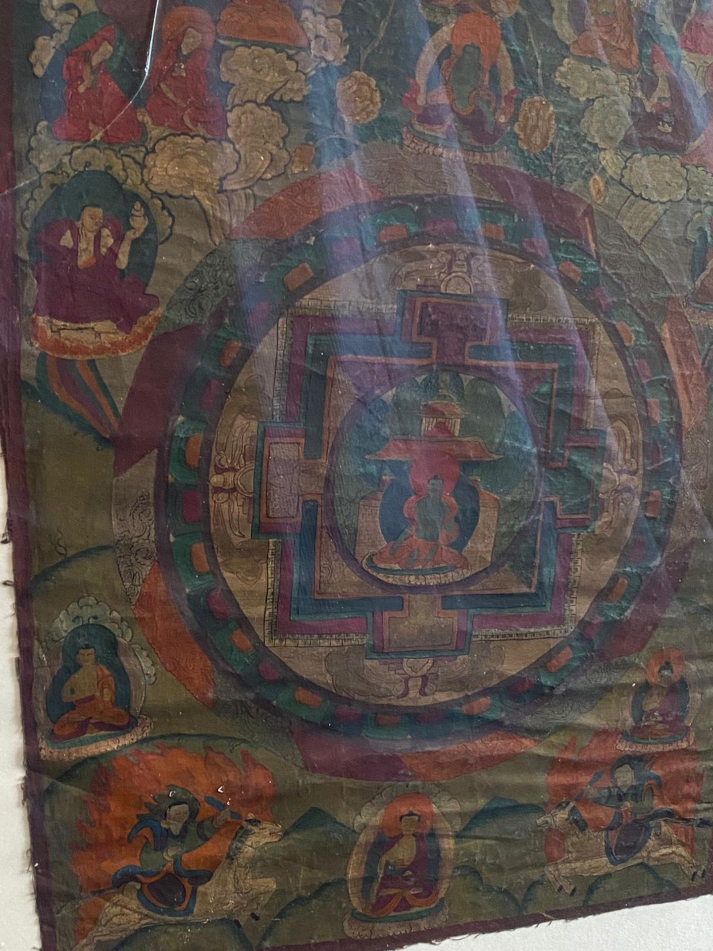 Thangka, Medicin Buddha Mandala, Wasserfarben auf Leinen, Tibet, 20. Jh. - Image 9 of 11