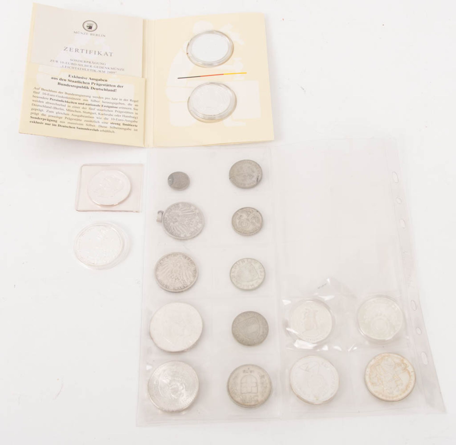 Sammlung Silbermünzen mit Kaiserreich, u.a. Schweiz, 18 Stück.