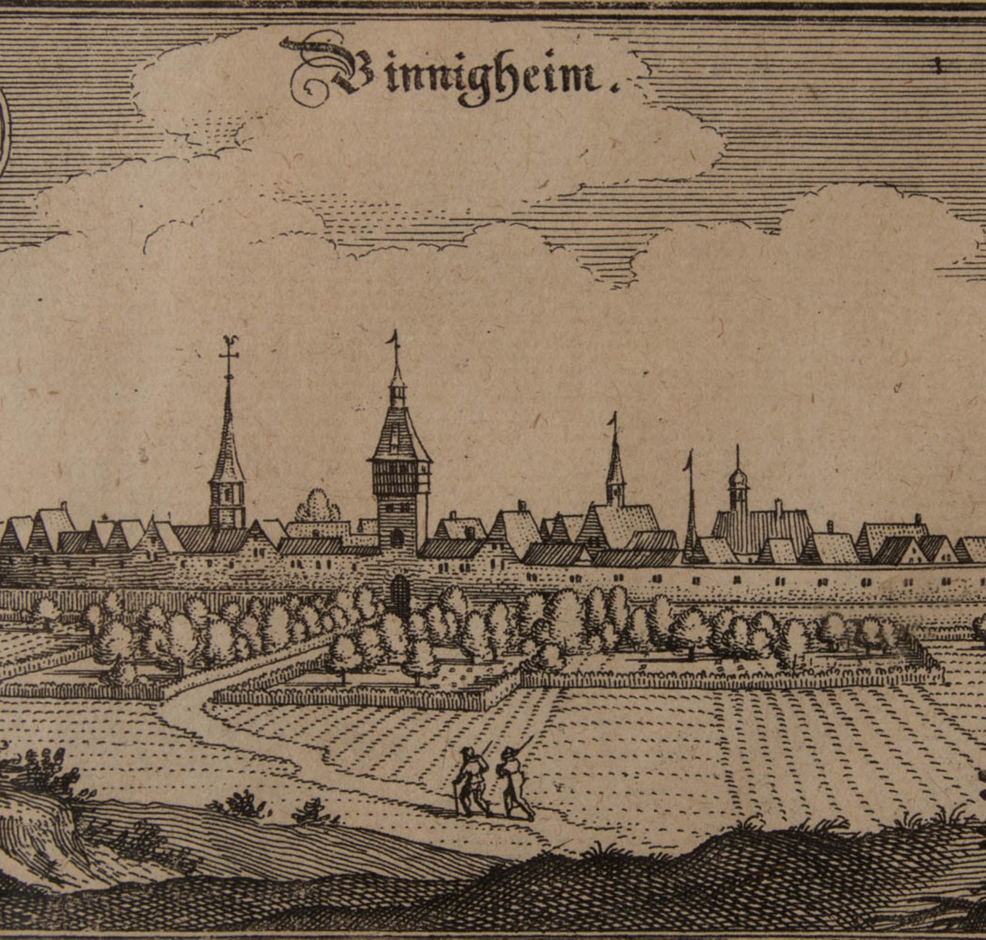 Matthäus Merian, Stadtansicht Binningheim, Kupferstich, 1643. - Bild 4 aus 7