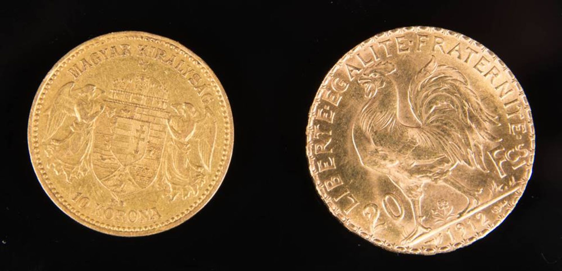 Zwei Goldmünzen Frankreich, Ungarn, 8,85g Feingold. - Bild 2 aus 2