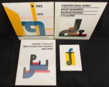Josua Reichert, Drei Ausstellungsplakate und Buchstabe f, Farbholzschnitte auf Papier und Bütte.