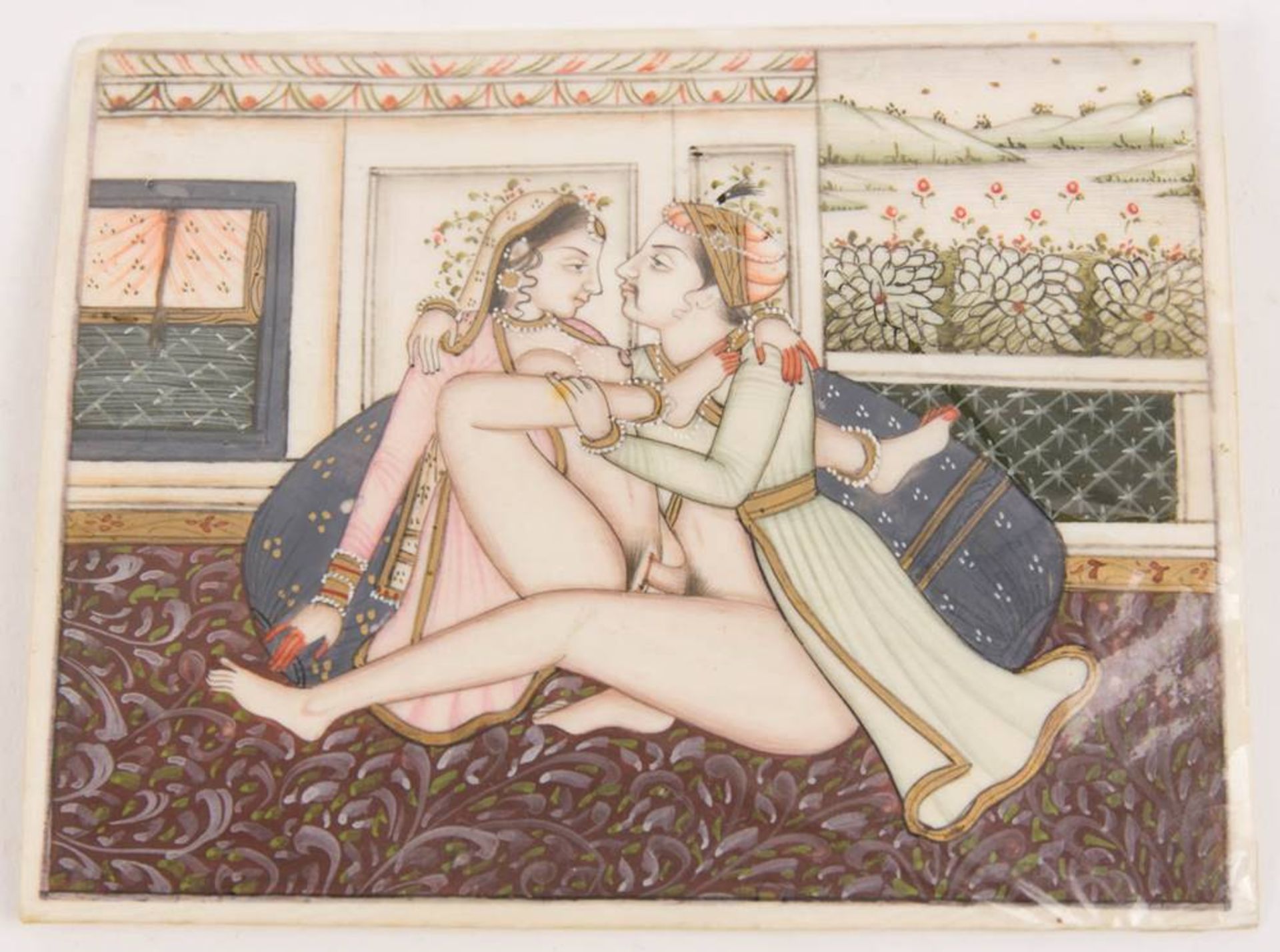 Zwei erotische Miniaturen, Tempera auf Elfenbein, Indien, 19. / 20. Jh. - Bild 2 aus 7