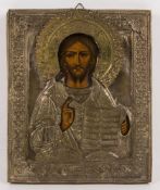 Ikone, Christus als Pantokrator, Eitempera auf Holz, Russland, um 1900.