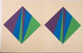 Max Bill, zwei Farbserigrafien, Raute, 1988. Jh,