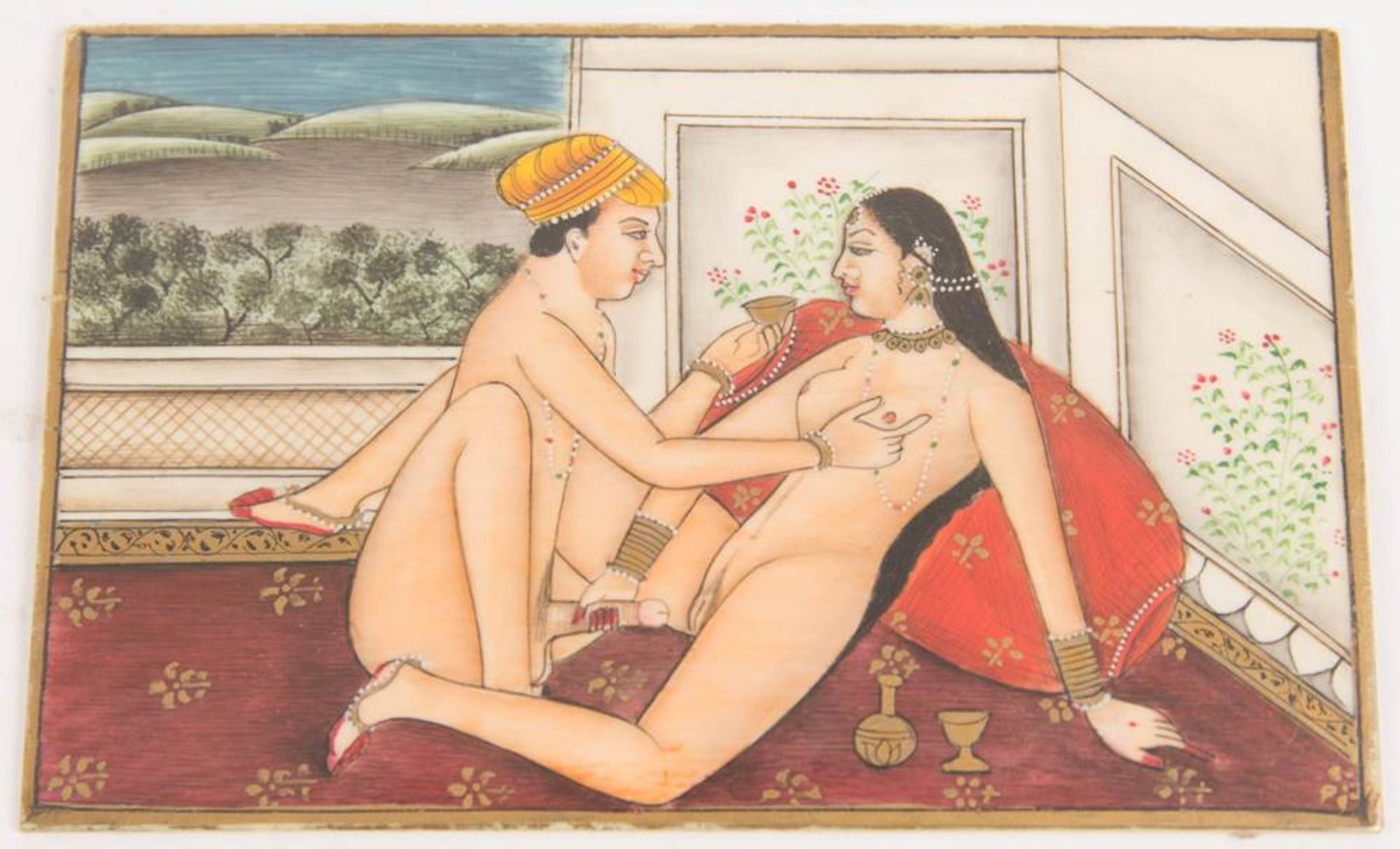Zwei erotische Miniaturen, Tempera auf Elfenbein, Indien, 19. / 20. Jh. - Bild 5 aus 7