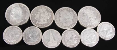 Konvolut von 11 Silbermünzen, Deutsches Reich, USA.