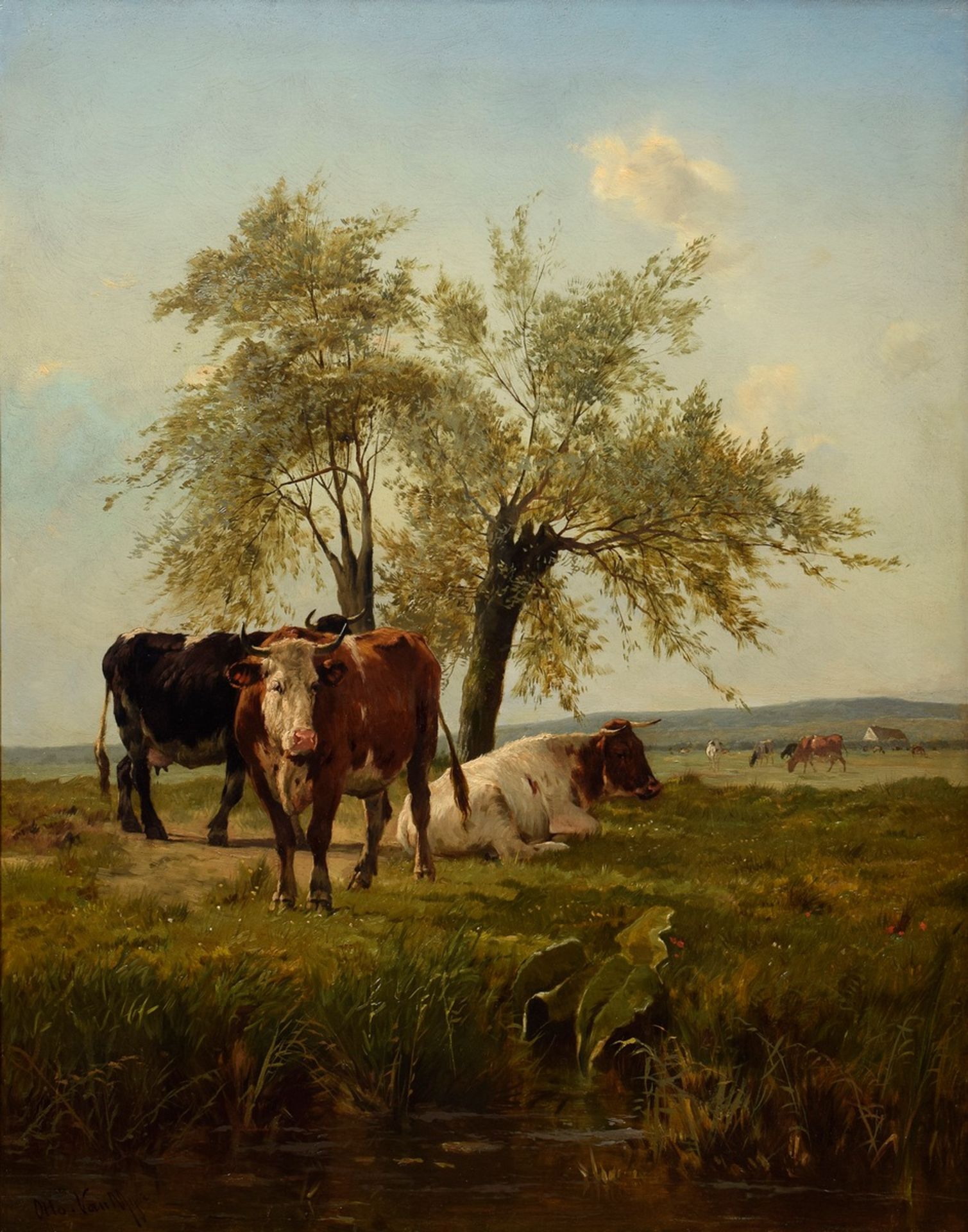 Myer, Otto van (19.Jh.) "Rinder auf der Weide", Öl/Leinwand, u.l. sign., 96x75,