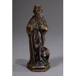 Kleine Skulptur „Heiliger Romedius“, Bronze Hohlguss, H. 11,5cm, berieben
