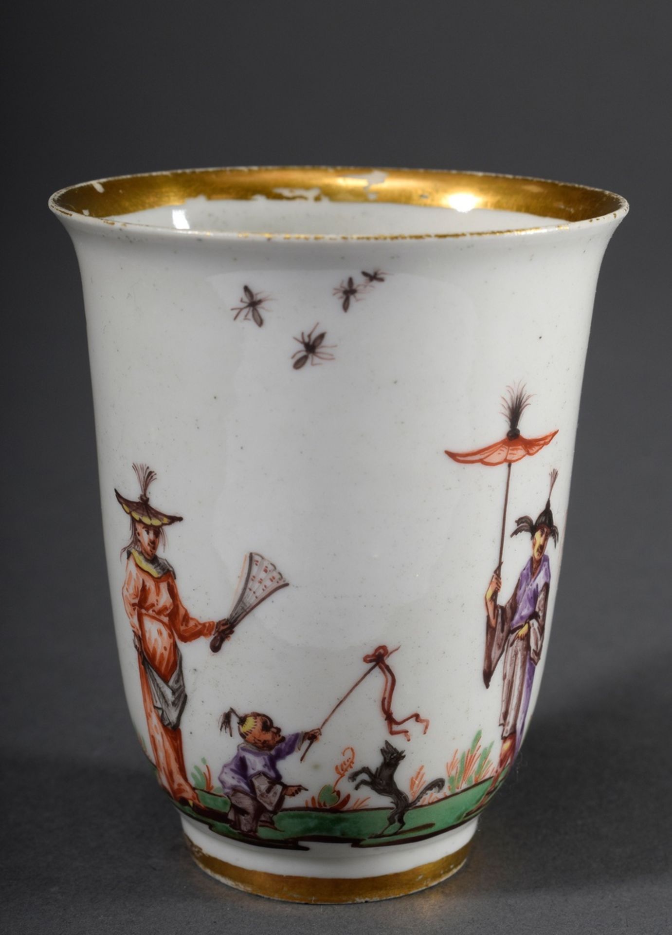 Hohe Wien Tasse auf Untertasse mit polychromer Malerei "Chinoiserien zwischen F - Bild 4 aus 8