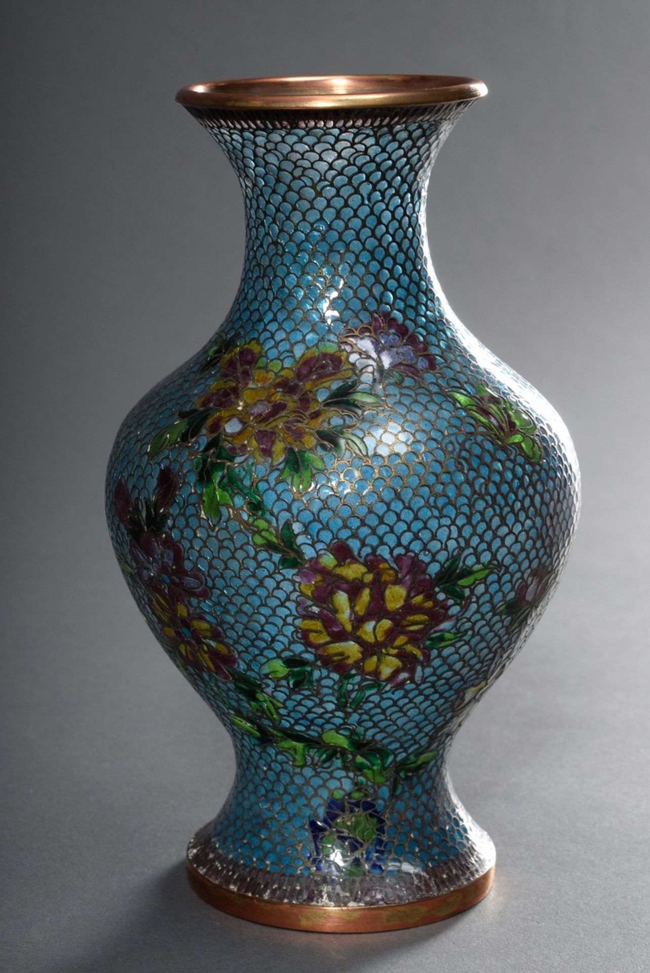 2 Diverse Teile Plique à jour Cloisonné: Vase (H. 20,5cm) und Tellerchen (Ø 12, - Bild 3 aus 8