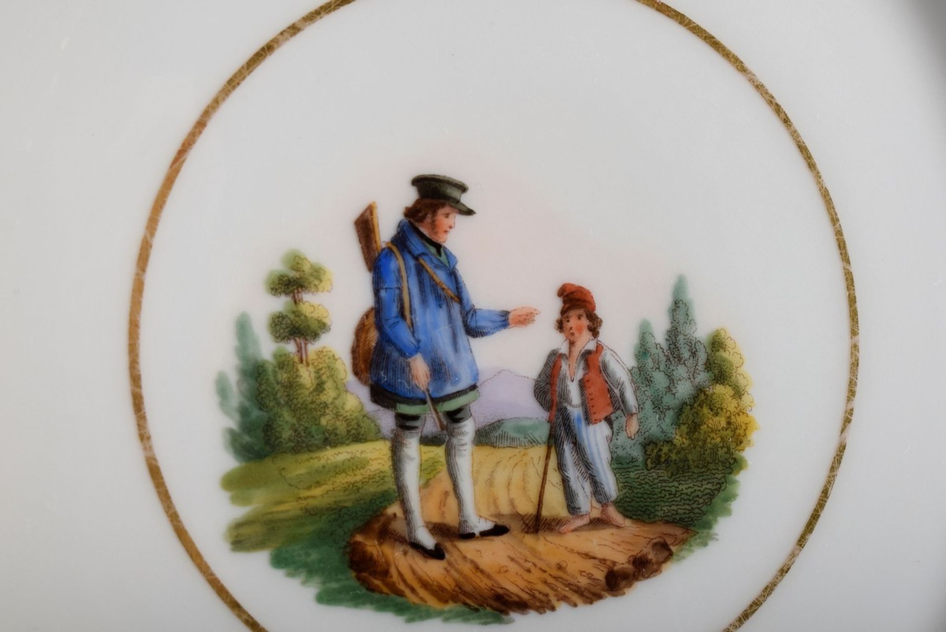 10 Biedermeier KPM Teller in schlichter Façon mit farbig staffierten "Mehrfigur - Image 4 of 6