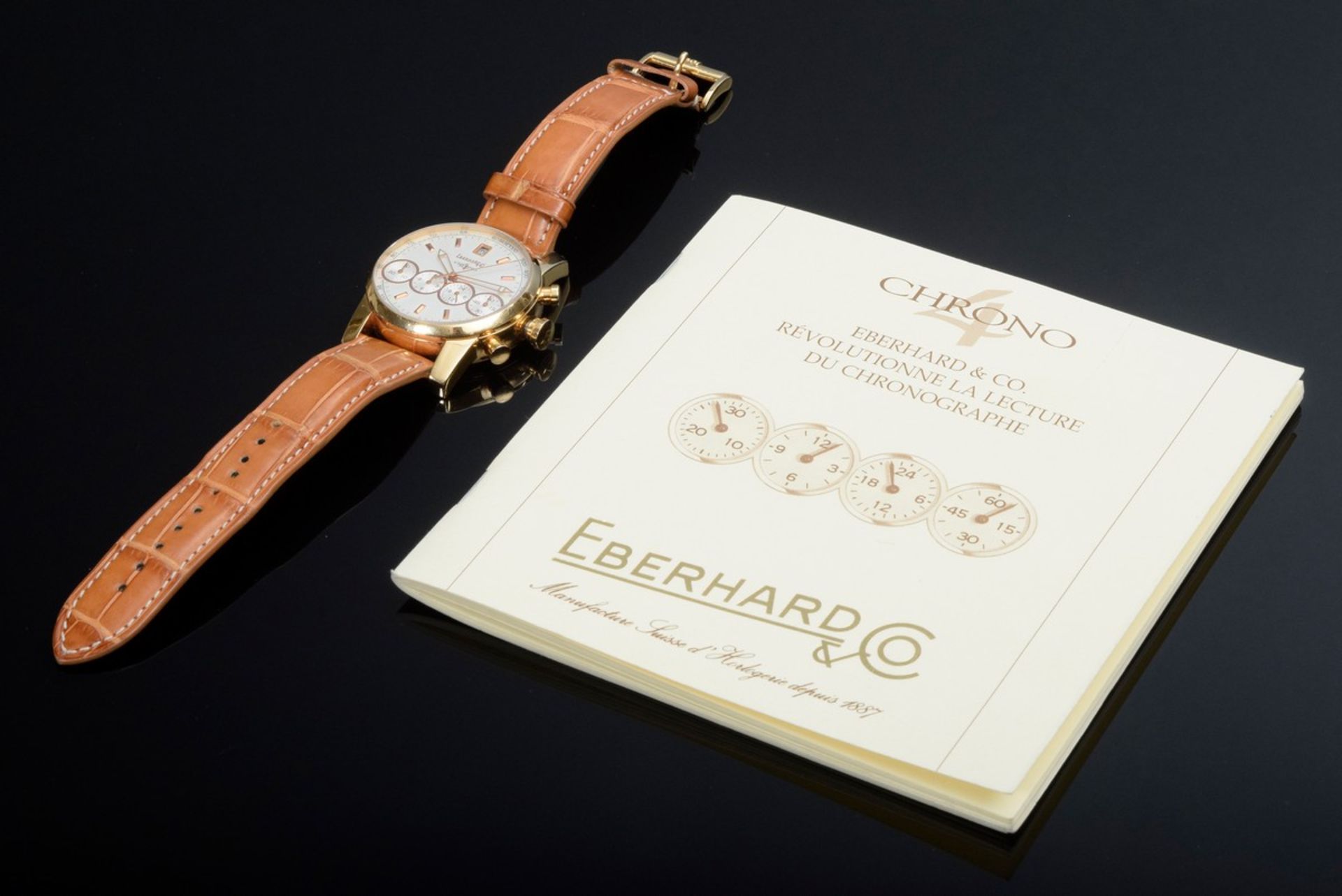 GG 750 Eberhard & Co "Crone 4" Herrenarmbanduhr, No. 1015, Chronograph, Saphirg - Image 7 of 9