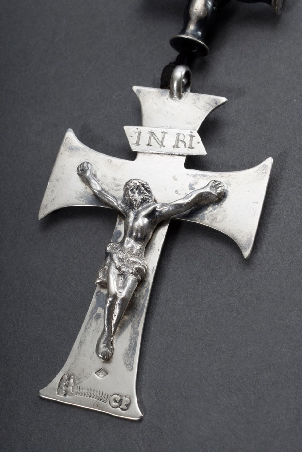 Rosenkranz mit Buchsbaum Kugeln und Silber Elementen sowie Kreuz, MZ: Carl Pfis - Bild 2 aus 4