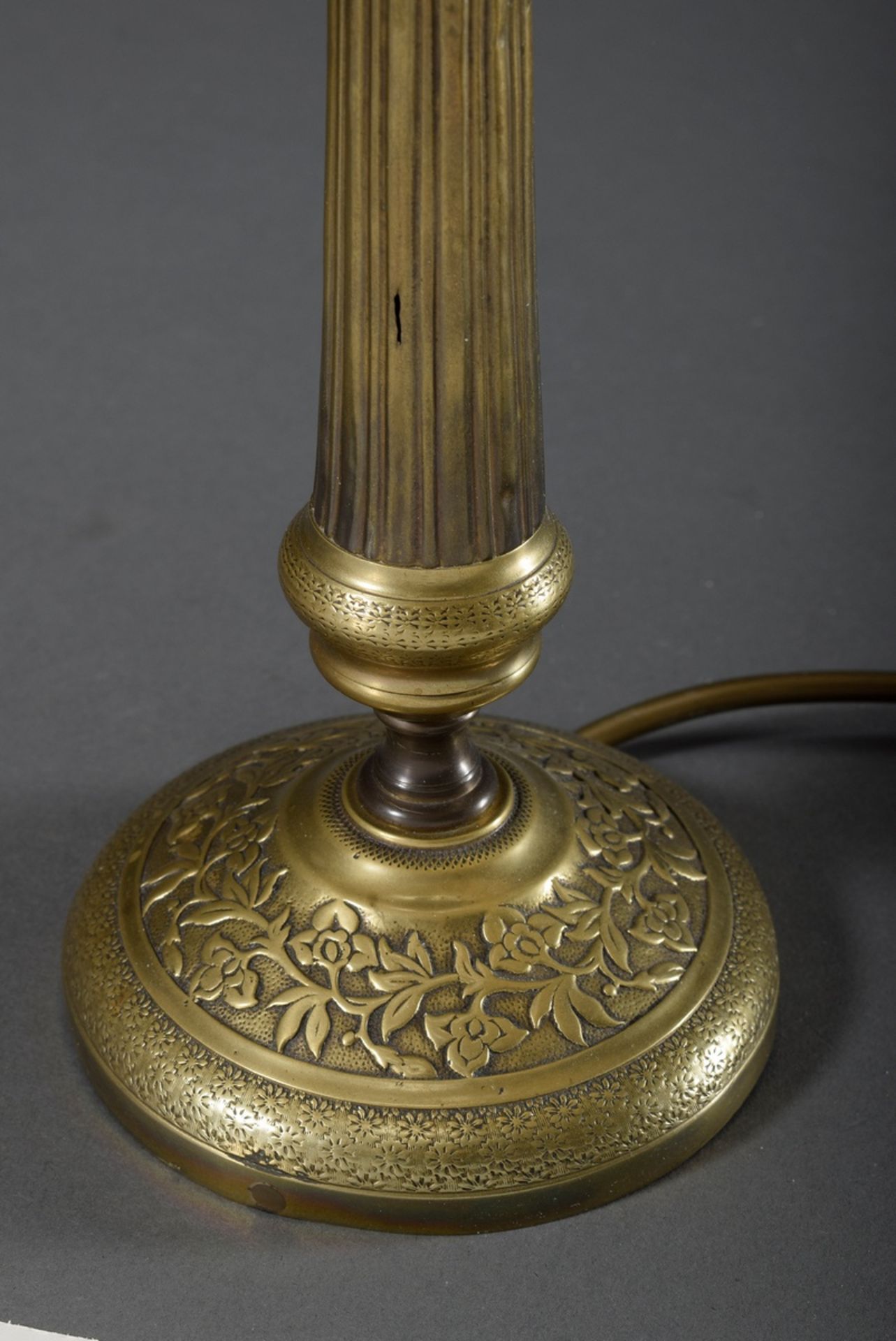 Empire Messing Leuchter mit floralem Relief als Lampe montiert, H. 51,5cm, Druc - Bild 3 aus 5