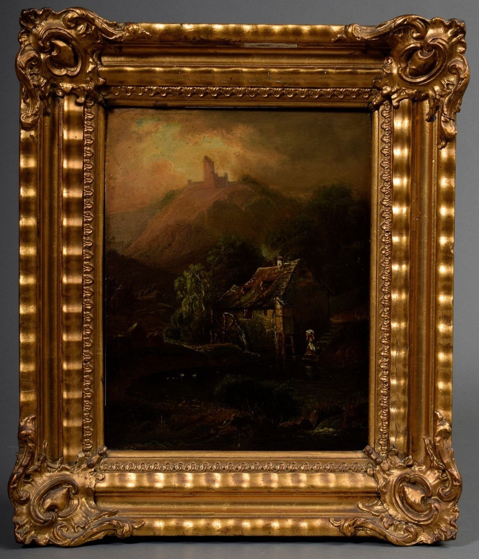 Unbekannter romantischer Künstler "Ideale Landschaft", 19.Jh., Öl/Holz, 29,5x23 - Bild 2 aus 5