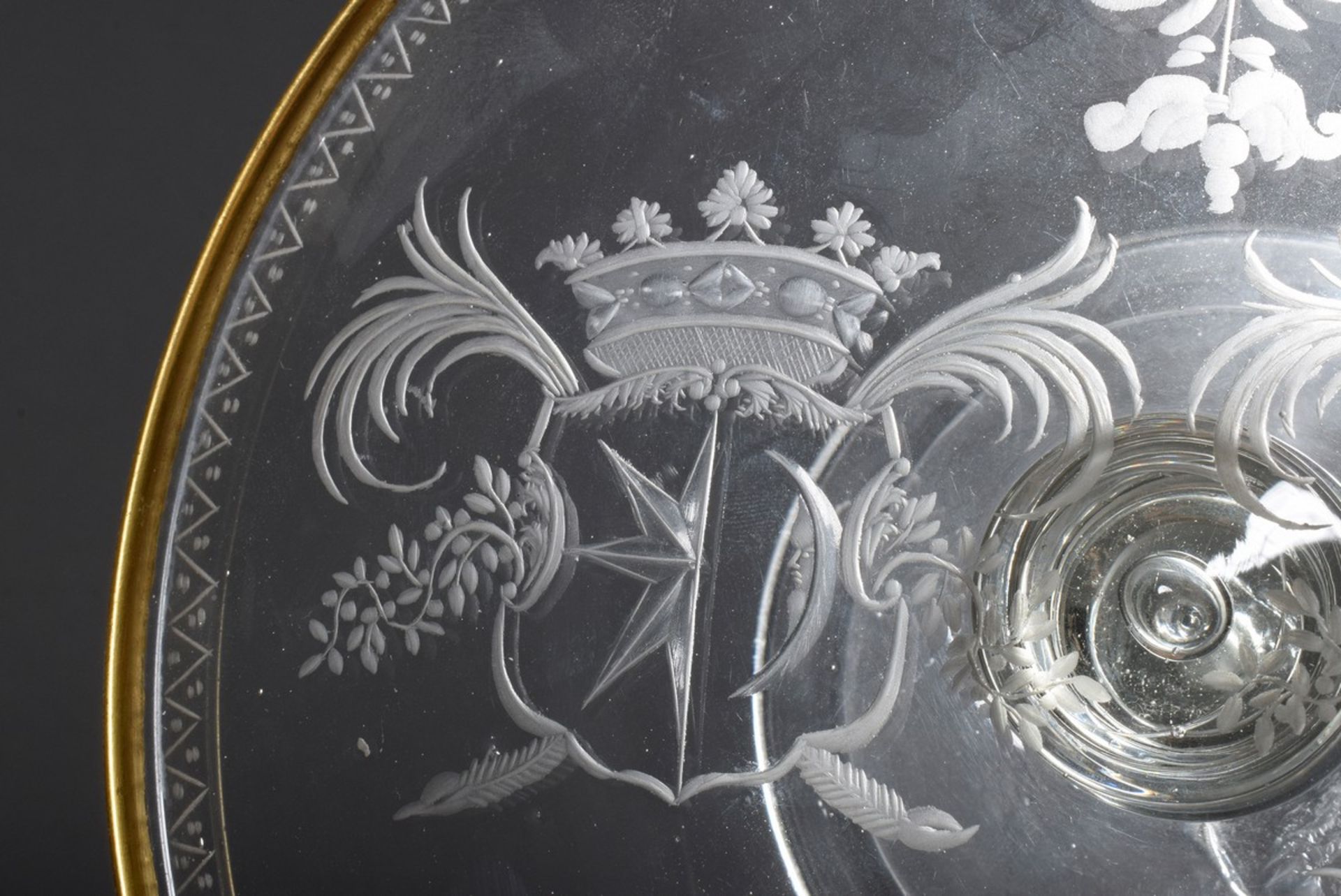 Antikes Glas Tazza mit geschliffener Dekoration "Bekrönte Alllianzwappen" (wohl - Bild 6 aus 6