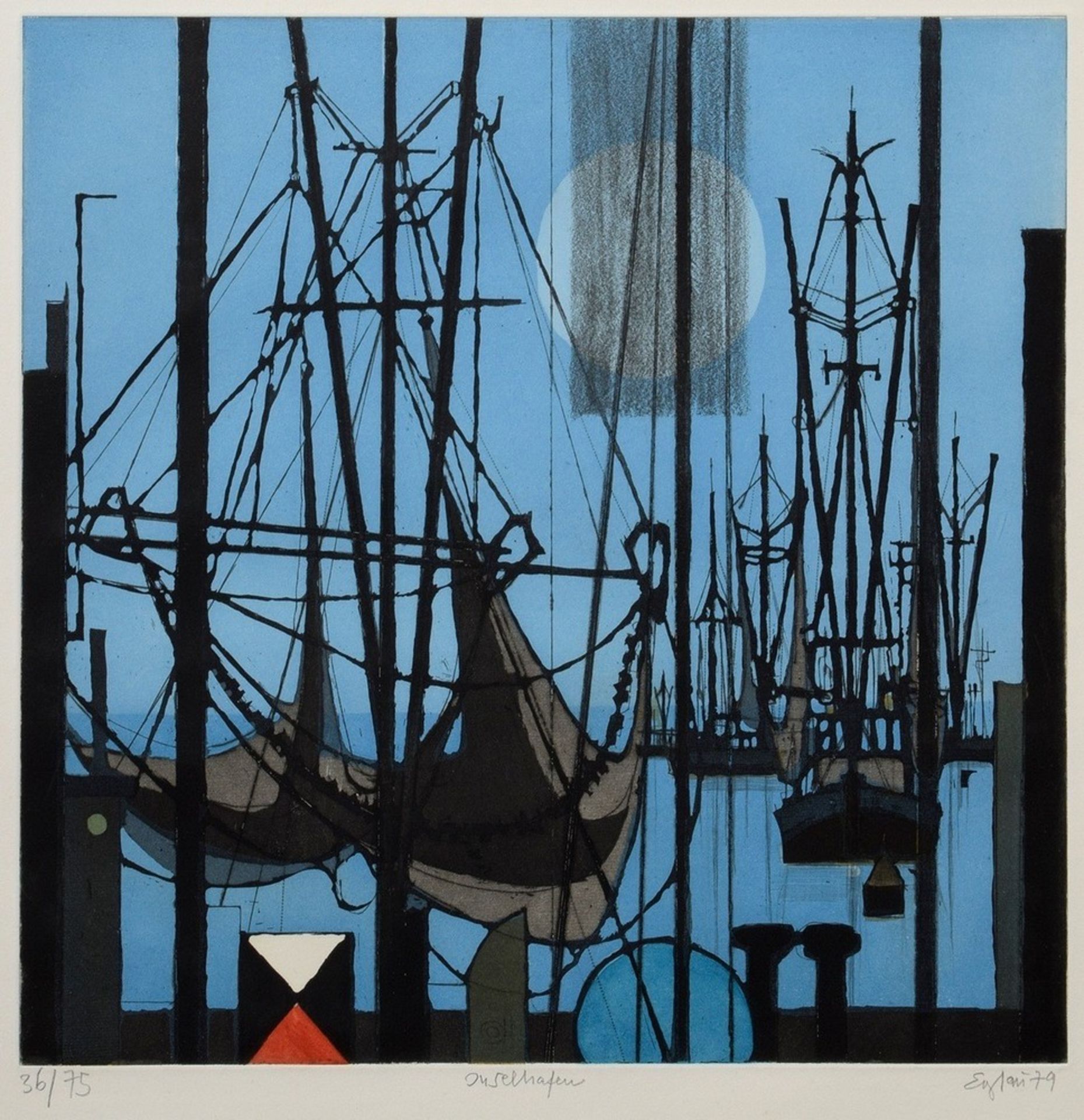 Eglau, Otto (1917-1988) "Inselhafen" 1979, Farbradierung, 36/75, u.l. in Blei n