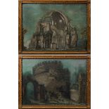 Paar seltene museale Sandbilder "Ruinen an der Via Appia" in zeitgenössischen R