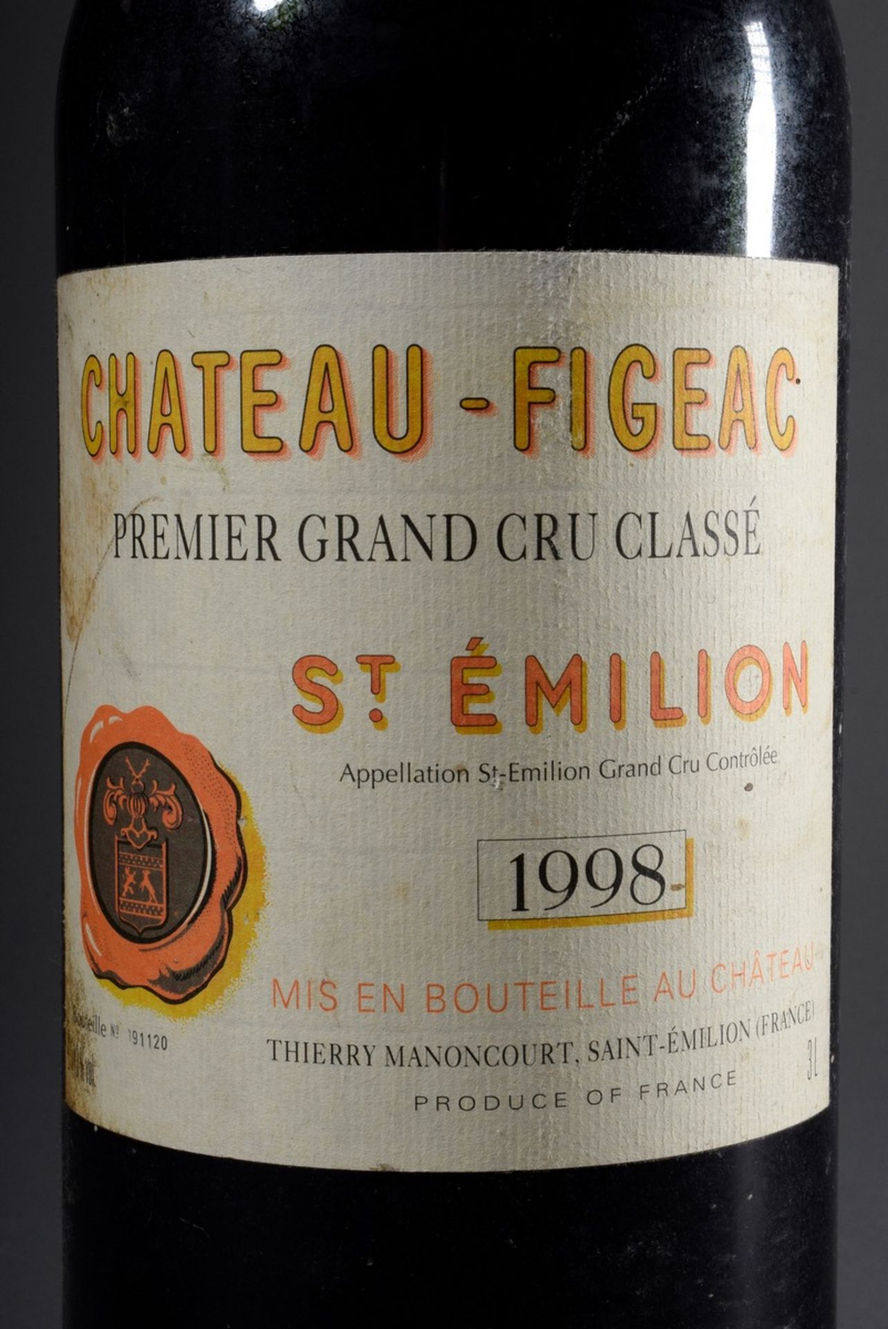 Magnum Flasche 1998 "Chateau-Figeac", St. Emilion, Premier Grand Cru Classe, Bo - Bild 2 aus 4