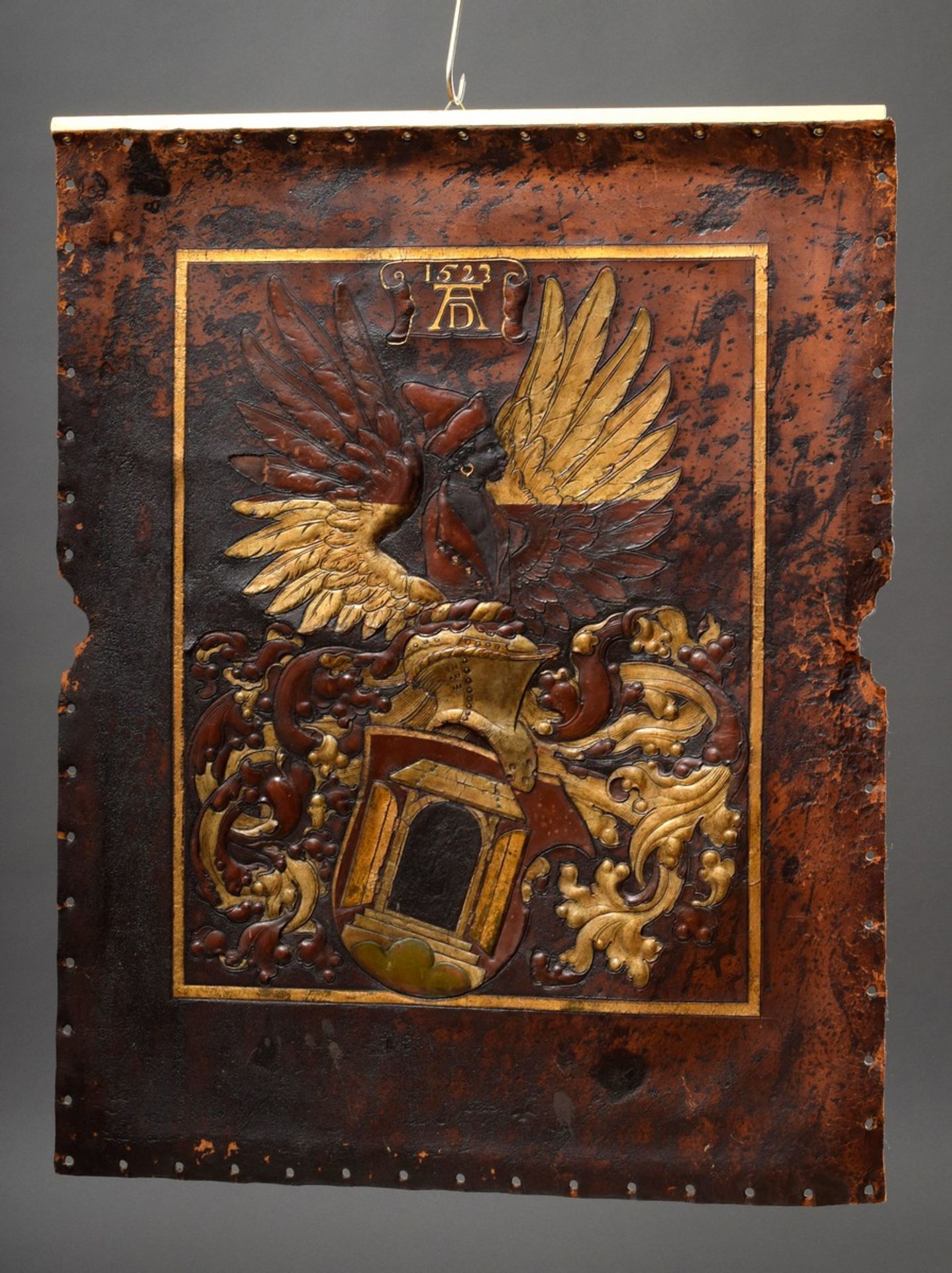 Hulbe, Georg (1851-1917) zugeschrieben "Wappen von Albrecht Dürer", Leder geprä