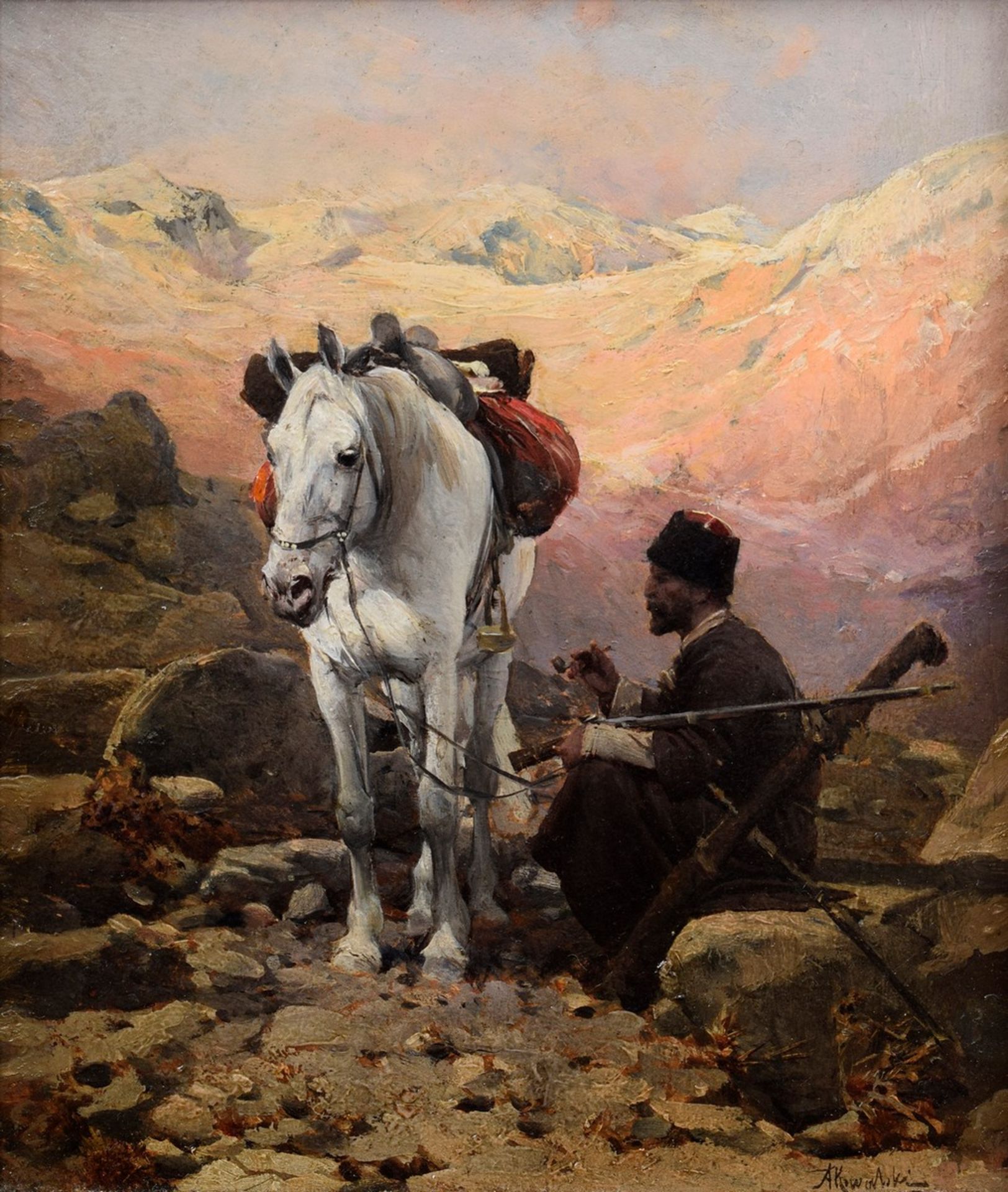 Wierusz-Kowalski, Alfred v. (1849-1915) "Tscherkesse mit Pferd im Kaukasus", Öl