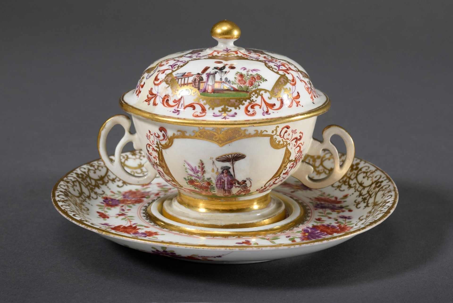 Deckeltasse mit polychromer Bemalung in der Art von Christian Friedrich Herold - Image 2 of 12