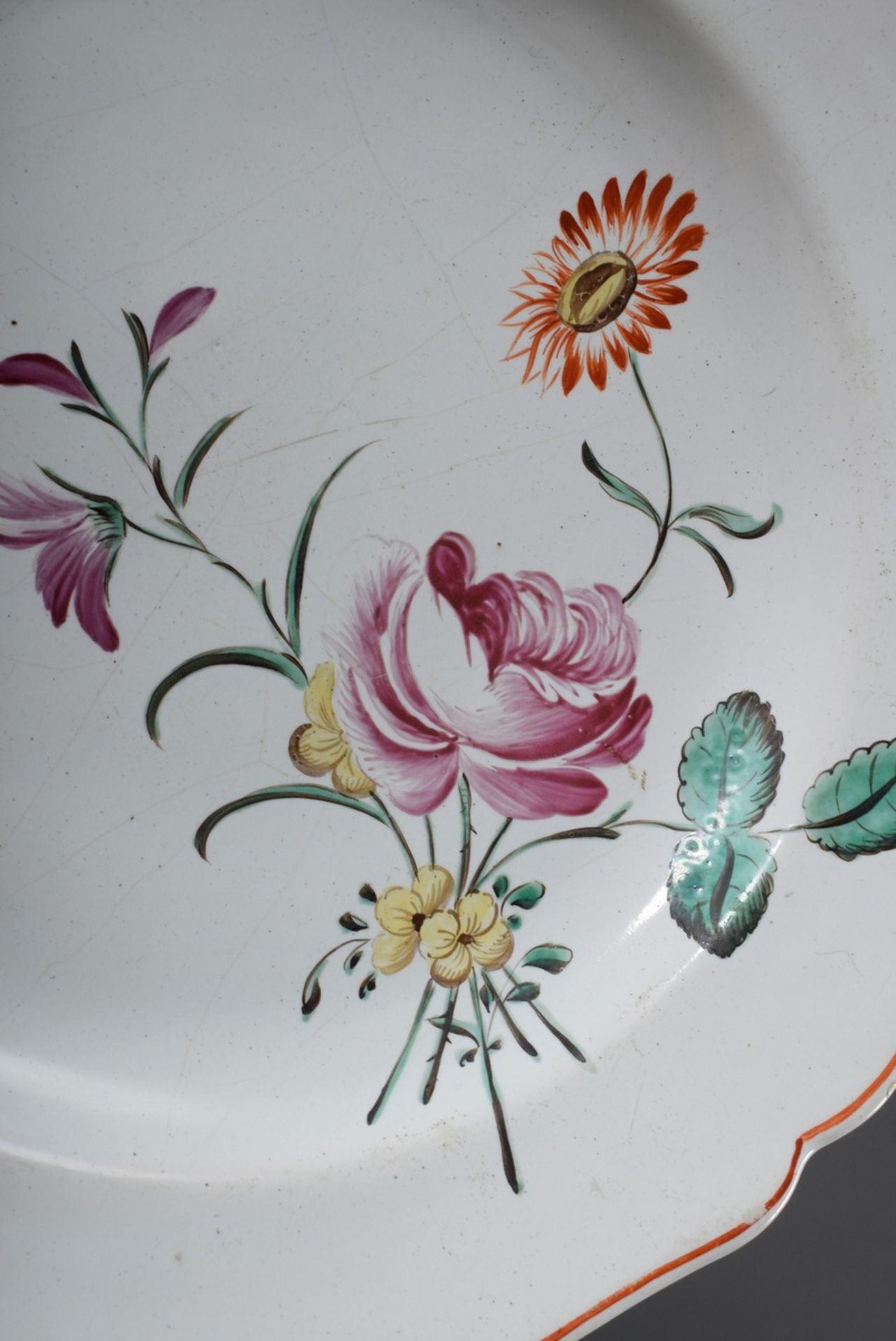 3 Französische Fayence Teller mit polychromer Malerei „Blumen“ und zartem roten - Bild 3 aus 7