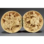 Aufklappbare Elfenbein Betnuss mit Schlachtszene "Szenen des Dreißigjährigen Kr
