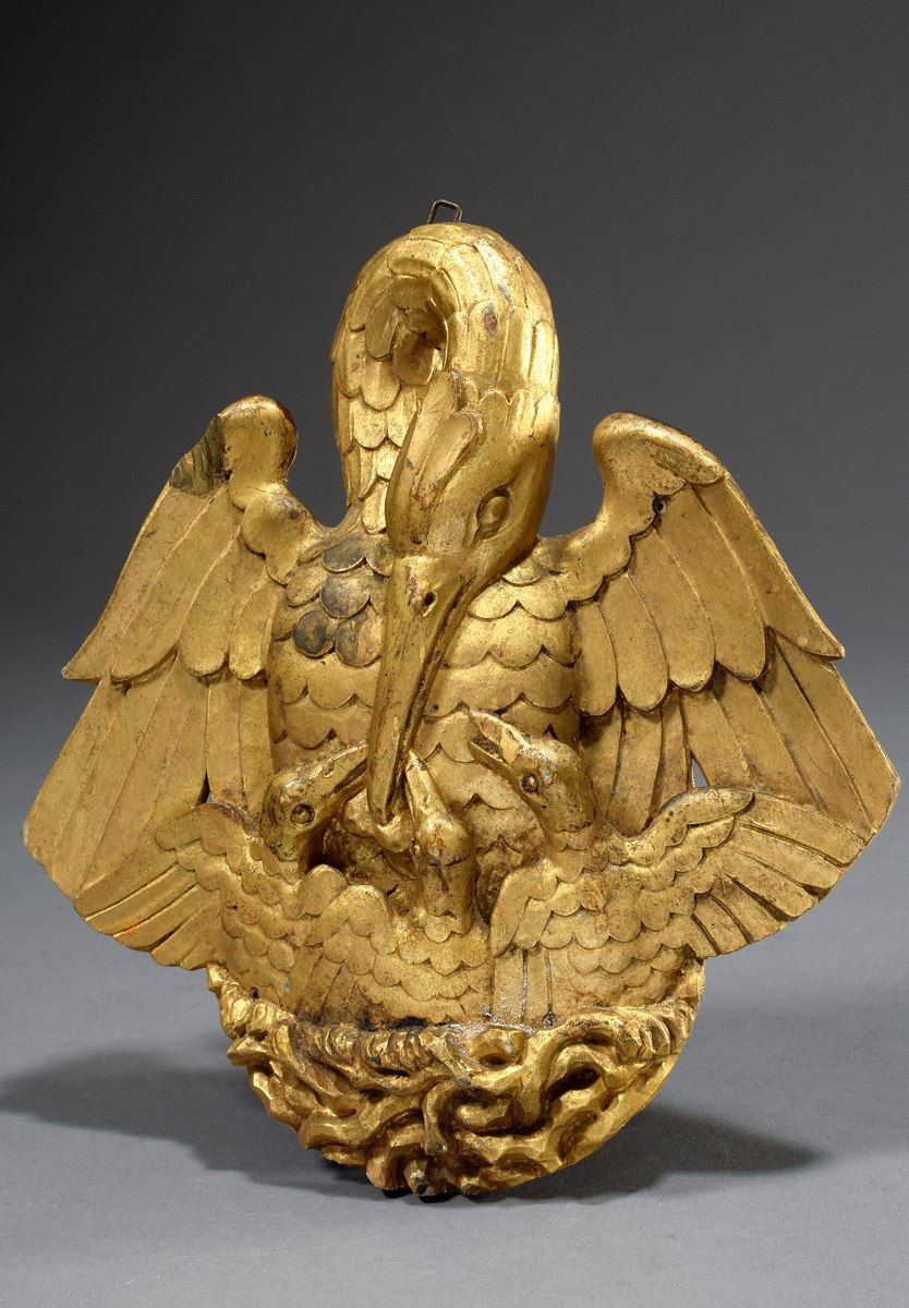 Christussymbol "Pelikan", Lindenholz geschnitzt und vergoldet, Süddeutschland 1 - Image 2 of 4