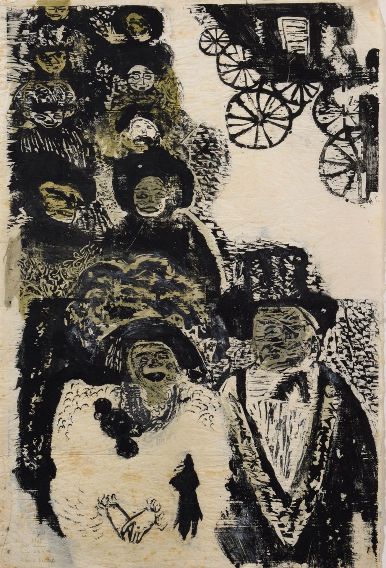 Einhoff, Friedrich (1936-2018) "Festgesellschaft" 1959, Farbholzschnitt, u.l. i