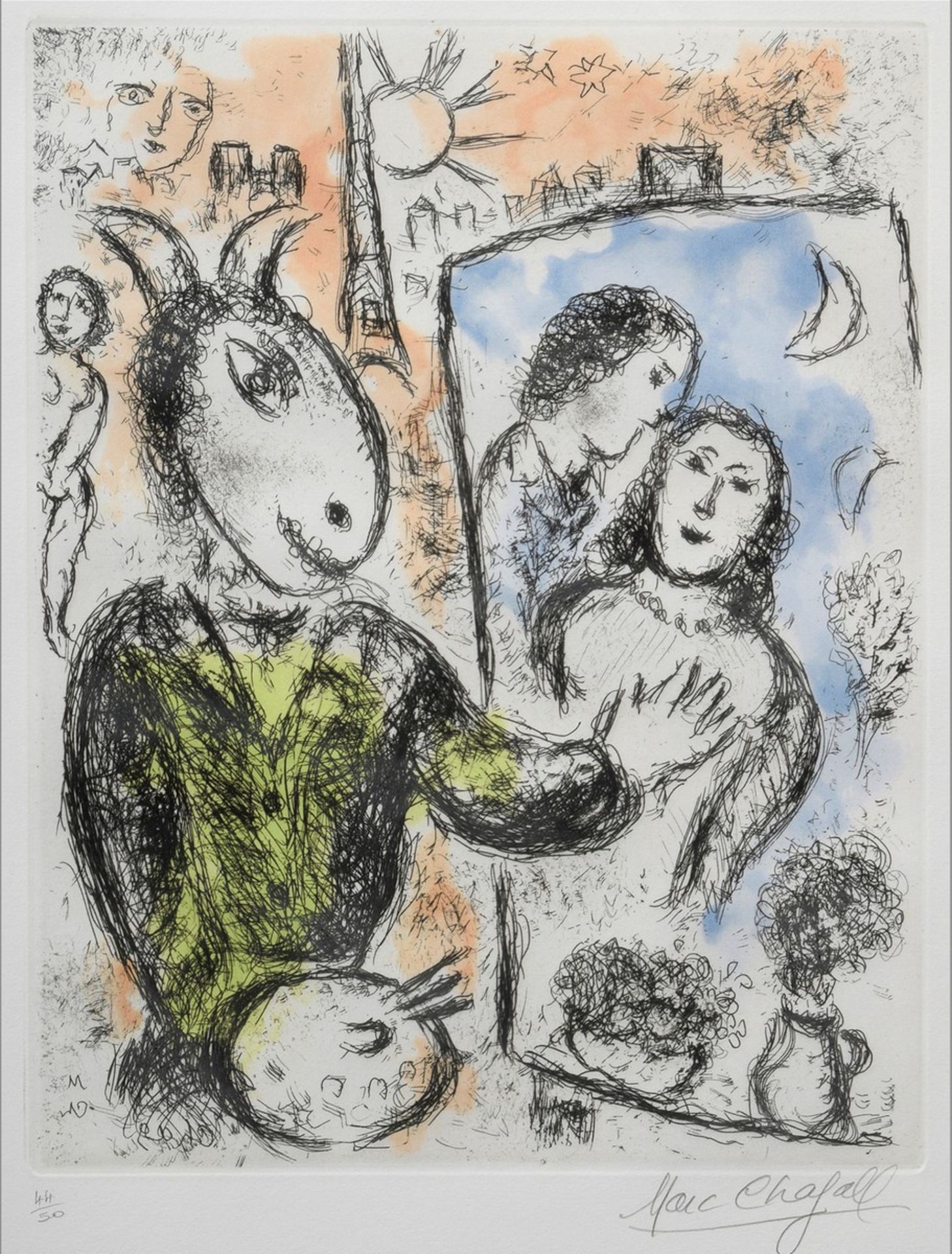 Chagall, Marc (1887-1985) "Le Couple" aus: "Songes", 1981, Farbradierung, 44/50