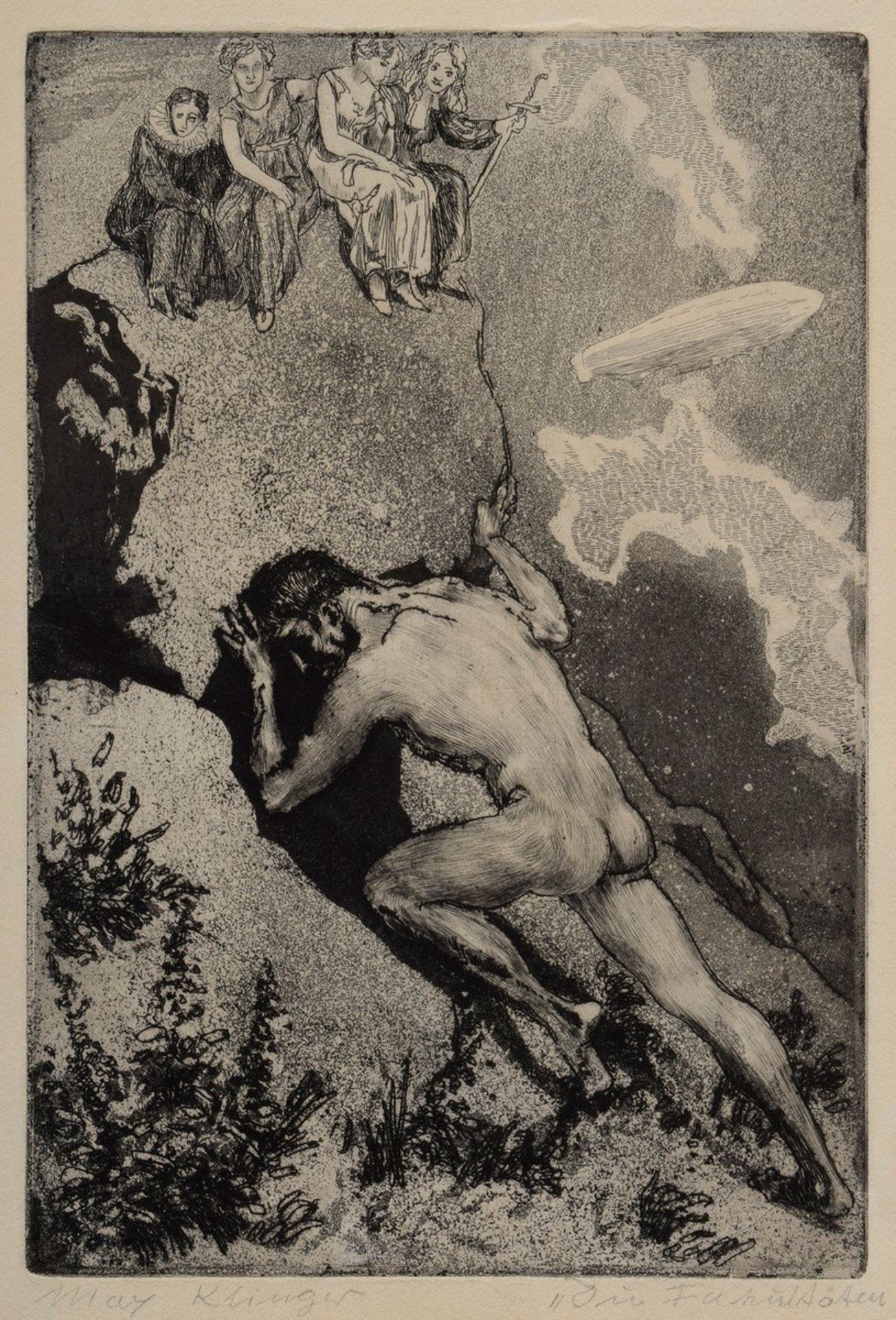 Klinger, Max (1857-1920) "Die Fakultäten - Sisyphus" 1914, Radierung, u.l. von