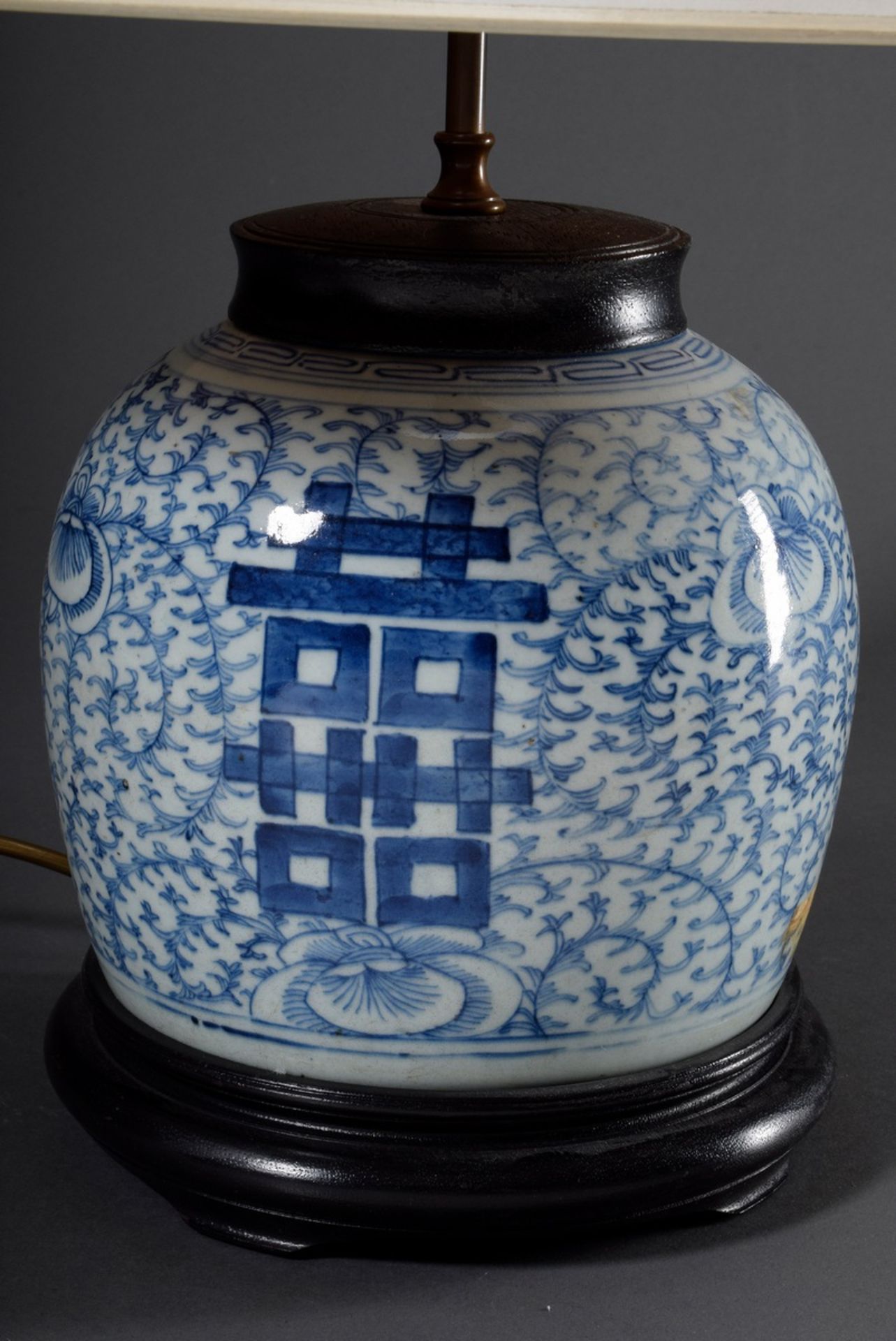 Chinesischer Porzellan Ingwertopf mit Blaumalerei „Schriftzeichen" und "Blütenr - Bild 2 aus 2