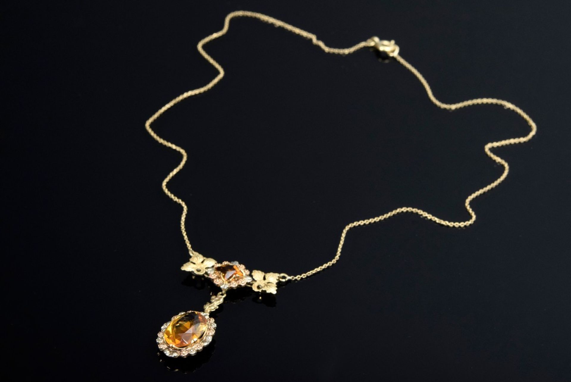 Zierliches GG 585 Collier mit Citrinen, Österreich um 1930/40, 7,3g, L. 45cm - Bild 2 aus 3