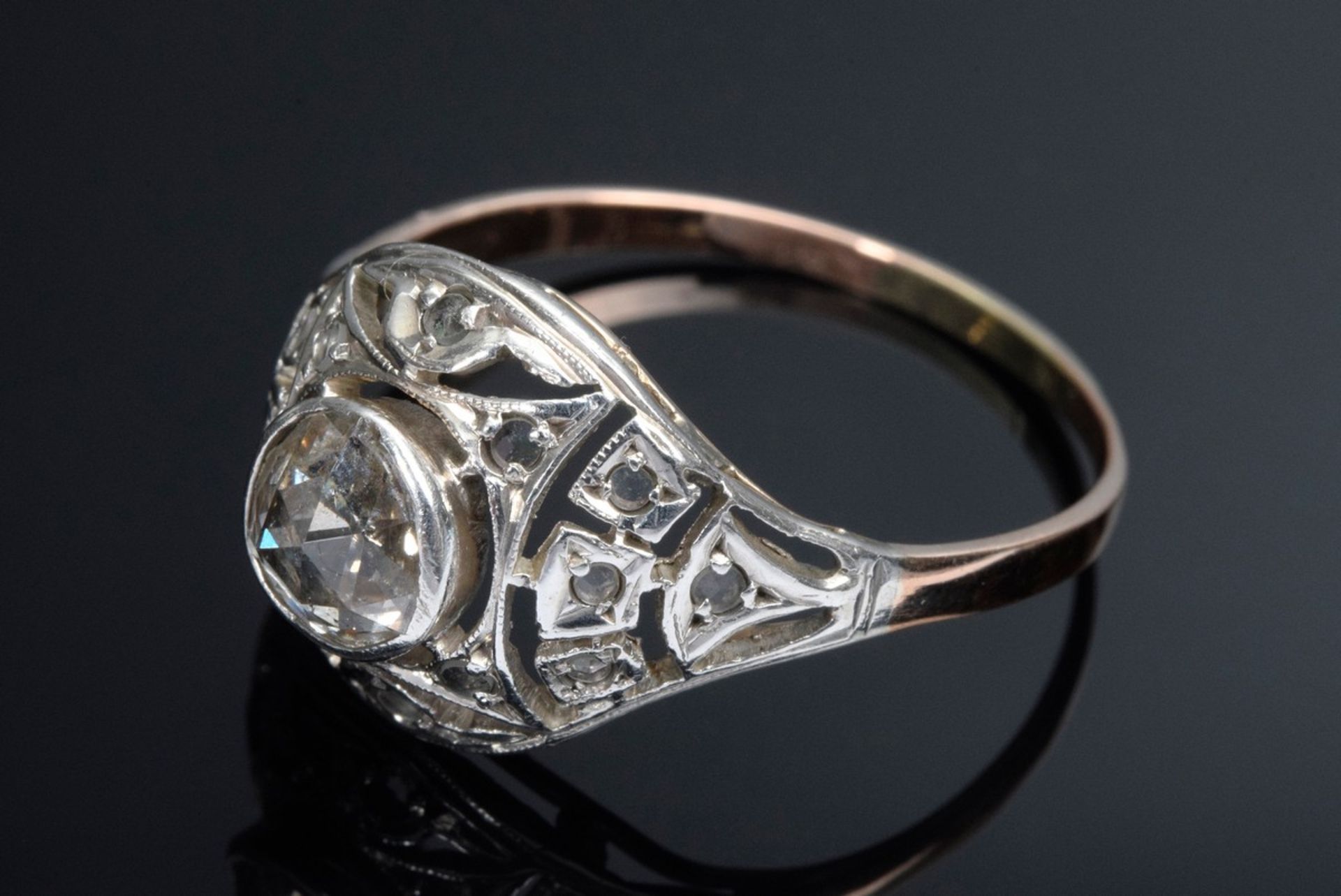Antiker RG 585/Silber Ring mit Amsterdamer Diamantrose und weißen Besatzsteinen - Bild 2 aus 3