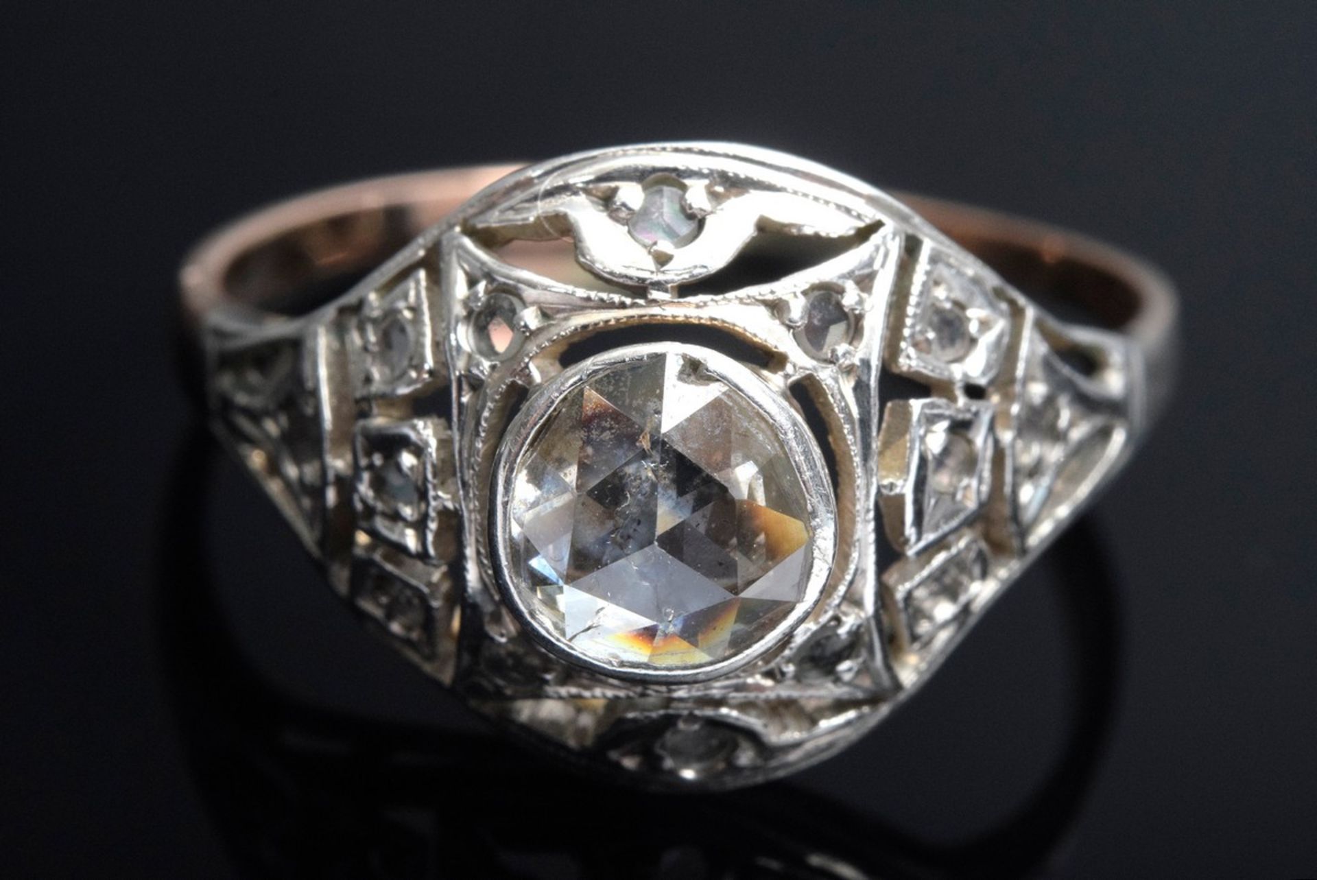 Antiker RG 585/Silber Ring mit Amsterdamer Diamantrose und weißen Besatzsteinen - Bild 3 aus 3
