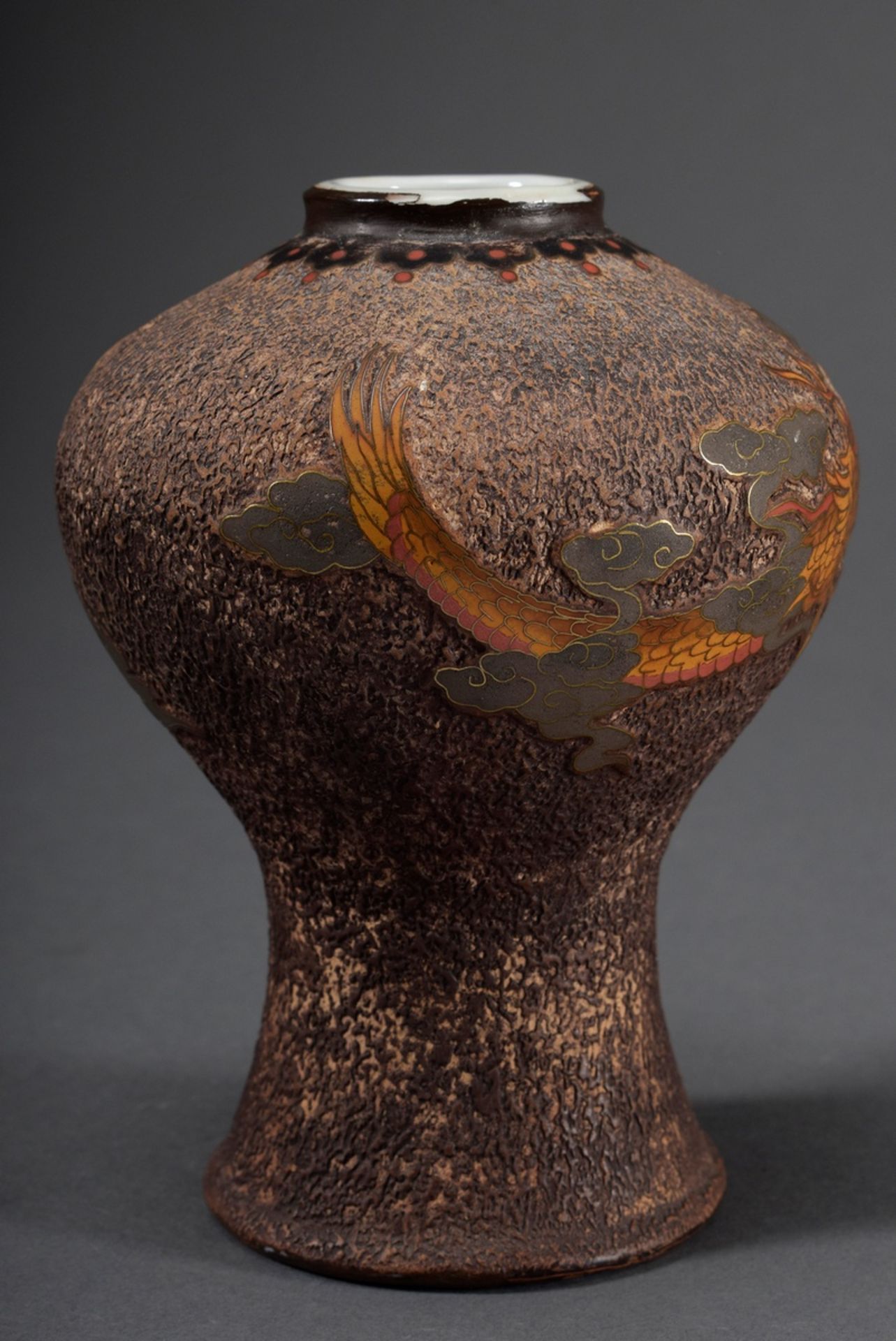 Japanische Treebark Porzellan Vase mit Cloisonné Dekor "Gelber Wolkendrache mit - Bild 2 aus 5