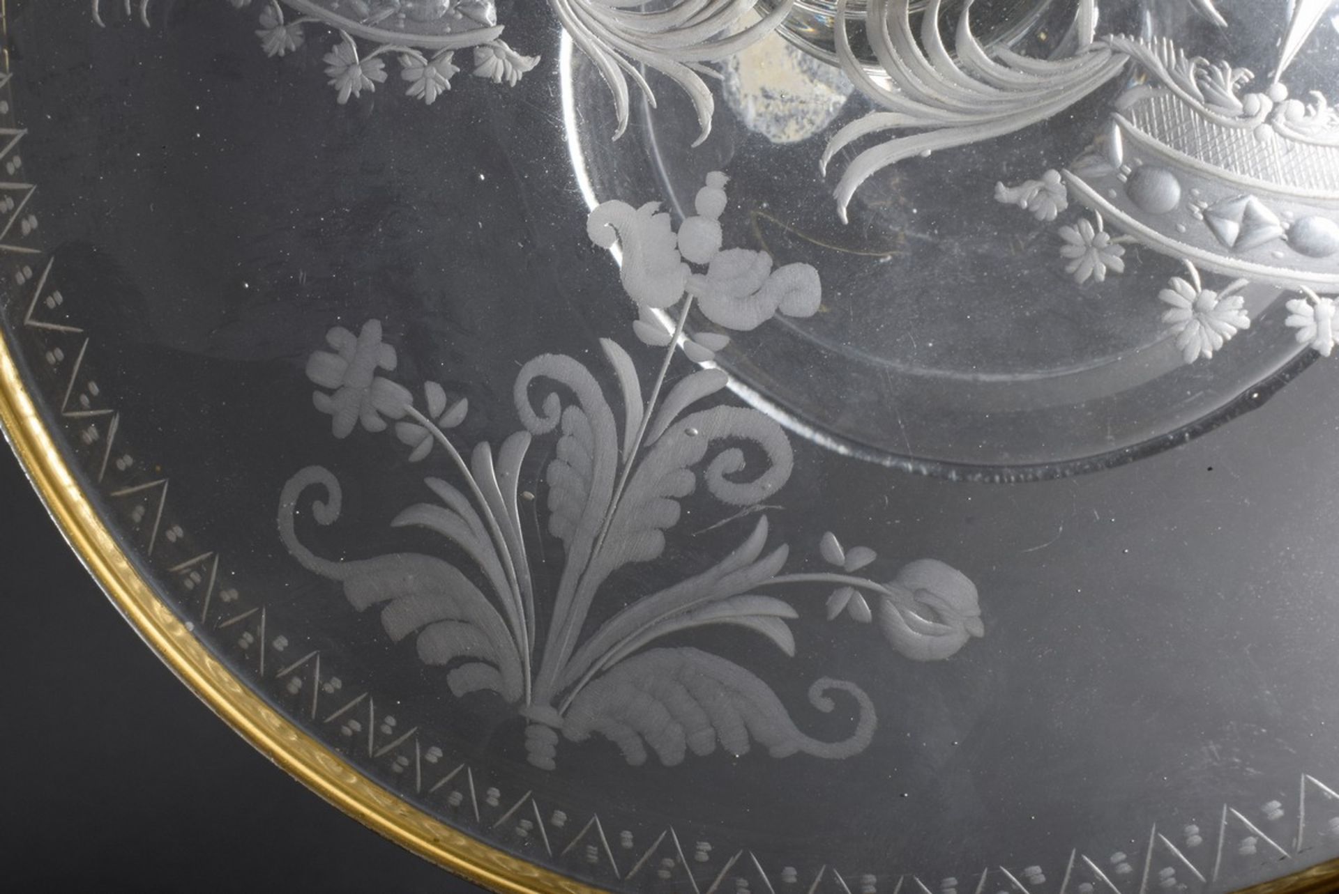 Antikes Glas Tazza mit geschliffener Dekoration "Bekrönte Alllianzwappen" (wohl - Bild 4 aus 6