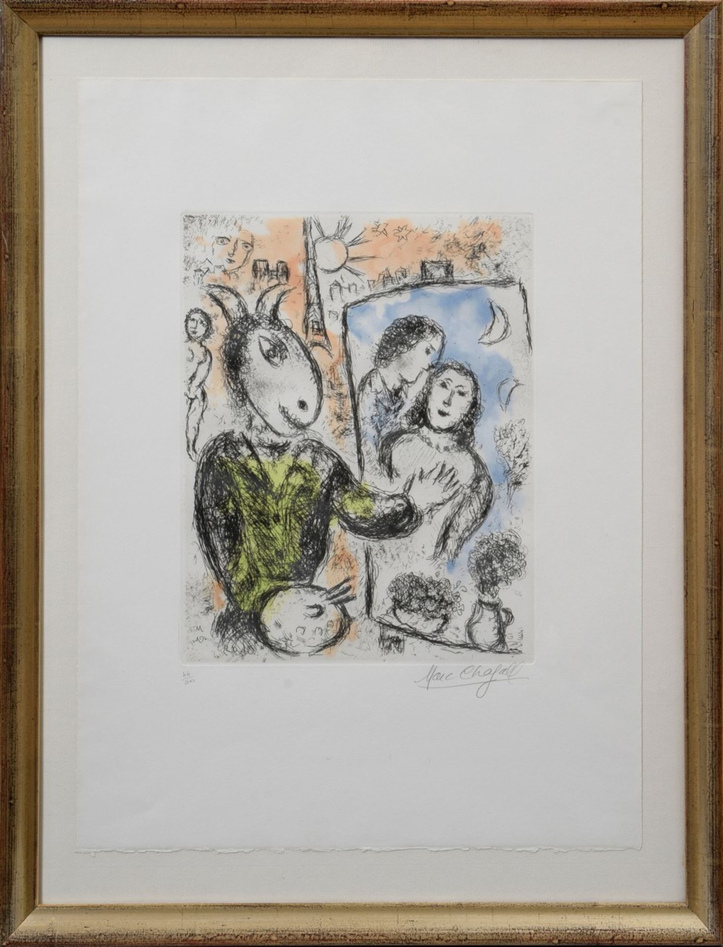 Chagall, Marc (1887-1985) "Le Couple" aus: "Songes", 1981, Farbradierung, 44/50 - Bild 2 aus 3