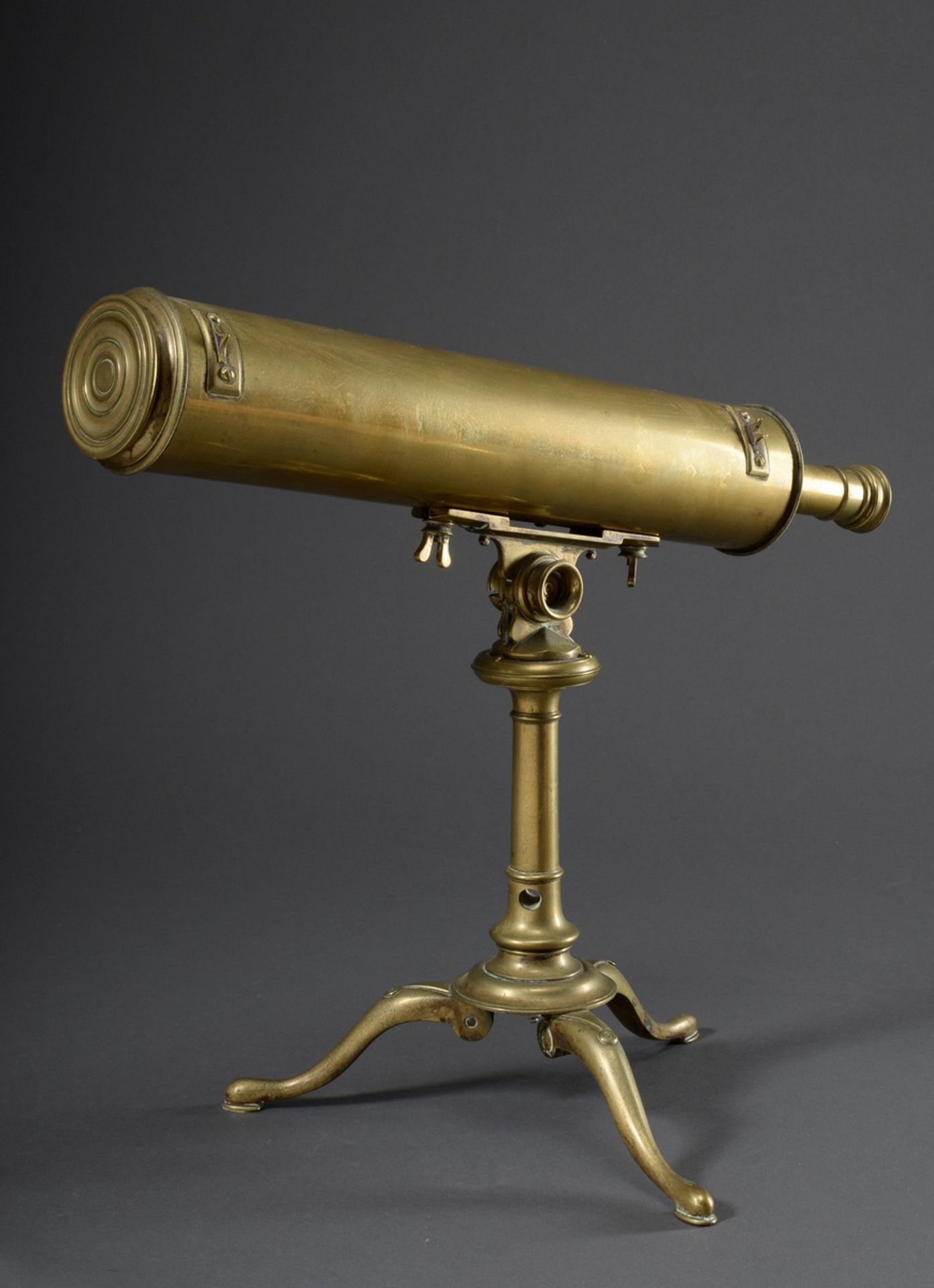 Messing Spiegelteleskop auf Dreifuß mit seitlich angebrachtem Visier, England u - Bild 2 aus 10