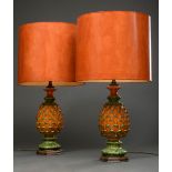 Paar Keramik „Ananas“ Lampen mit grün/oranger Glasur, Deutsche Werkstätten, H.